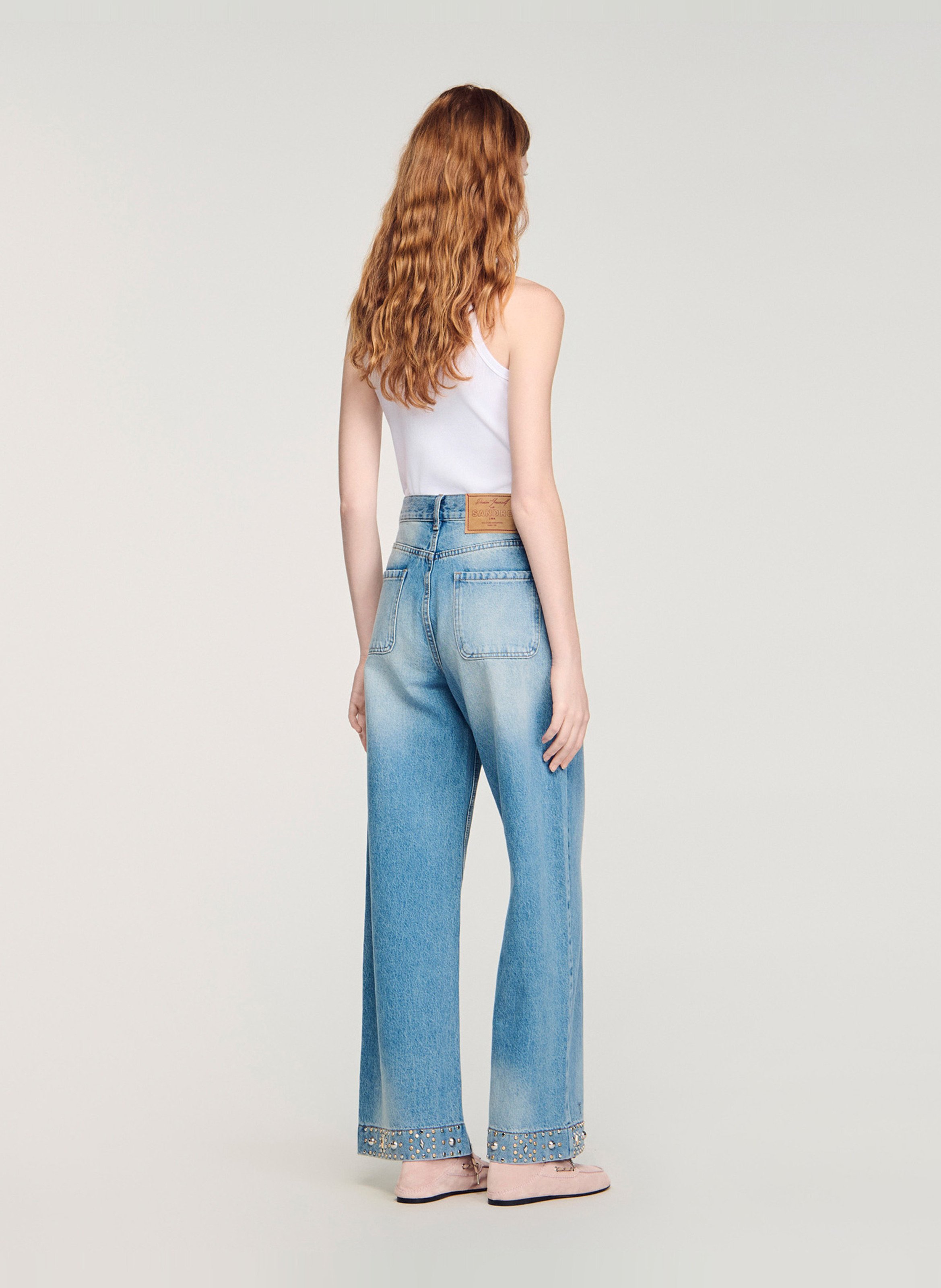 Jean taille haute délavé à clous SANDRO Bleu