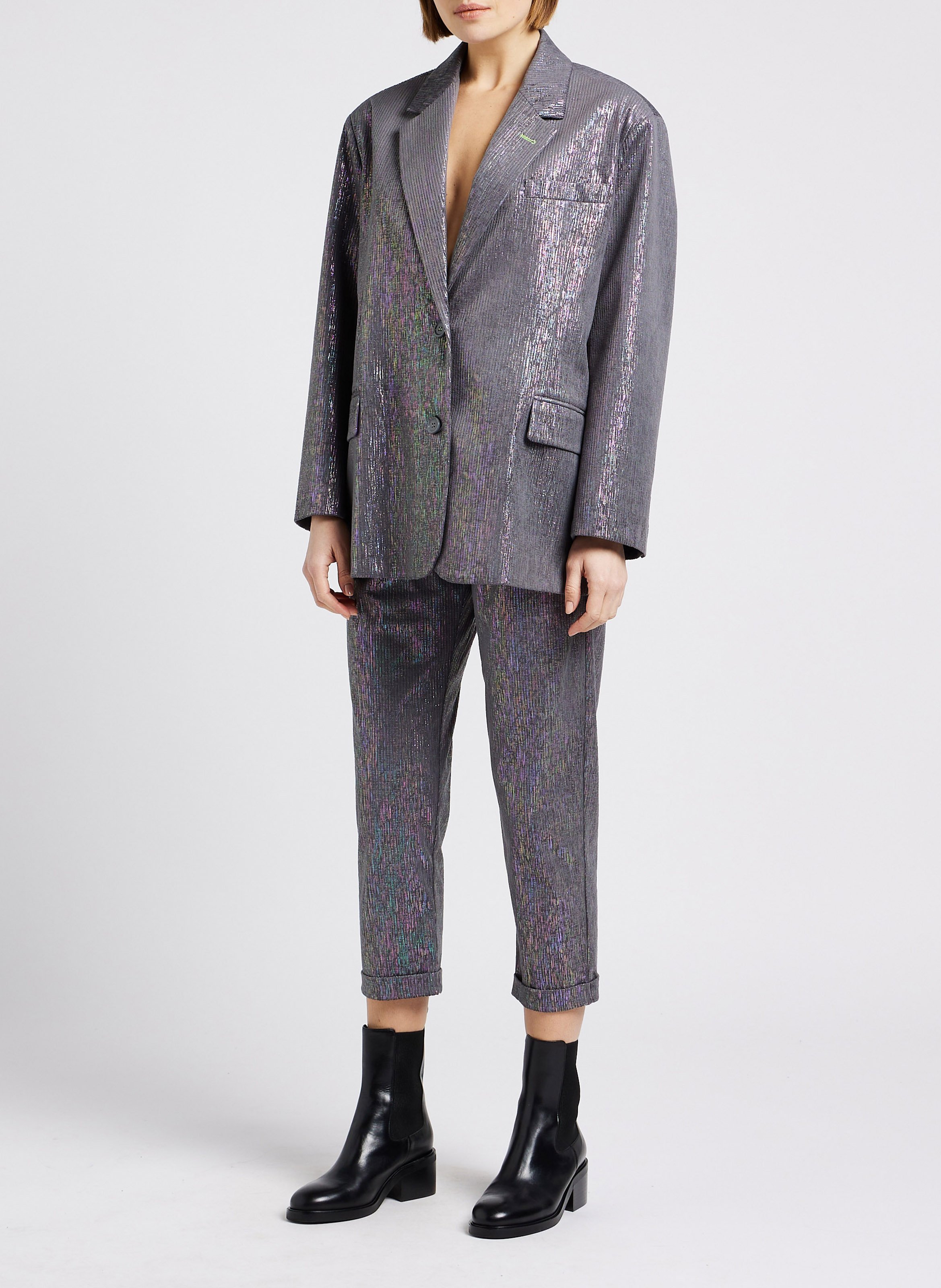 Pantalon chino en velour côtelé et fil lurex multicolor IMPERIAL Gris