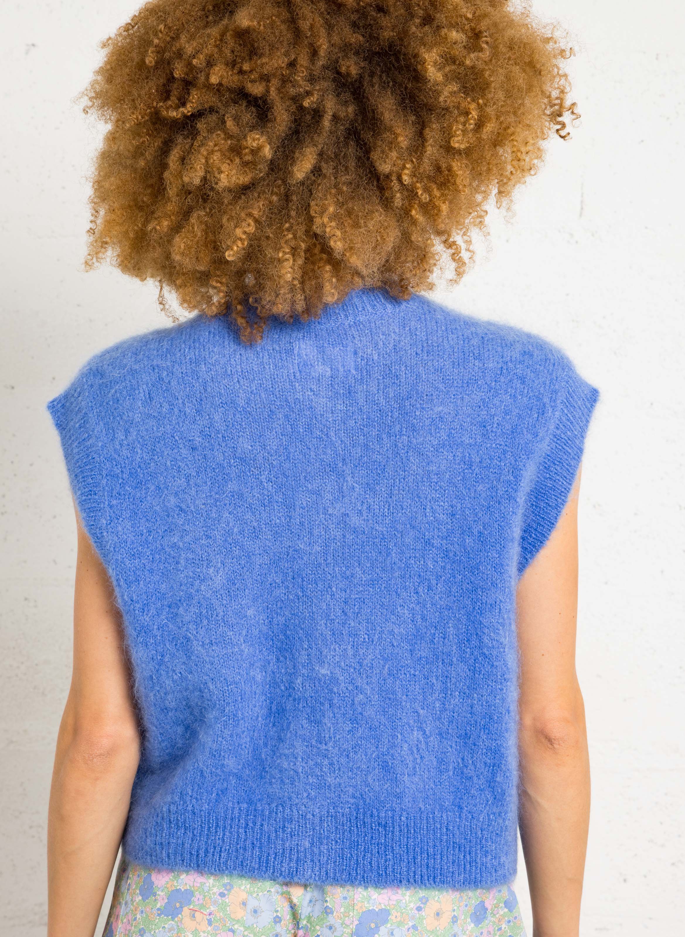 Oversized round neck wool blend vest DES PETITS HAUTS Blue