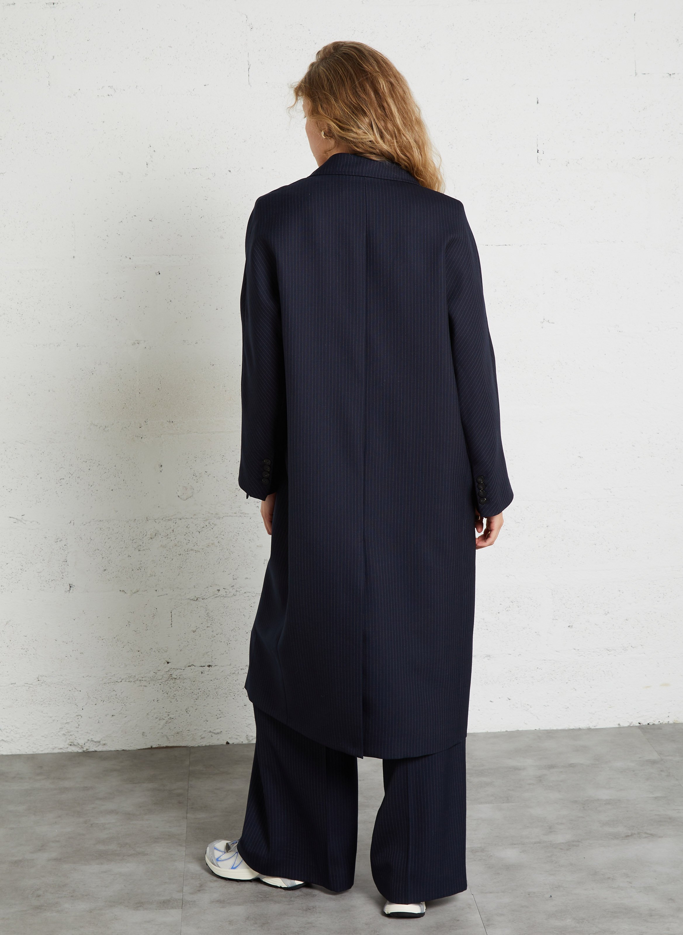 Long manteau rayé en laine MARGAUX LONNBERG Bleu