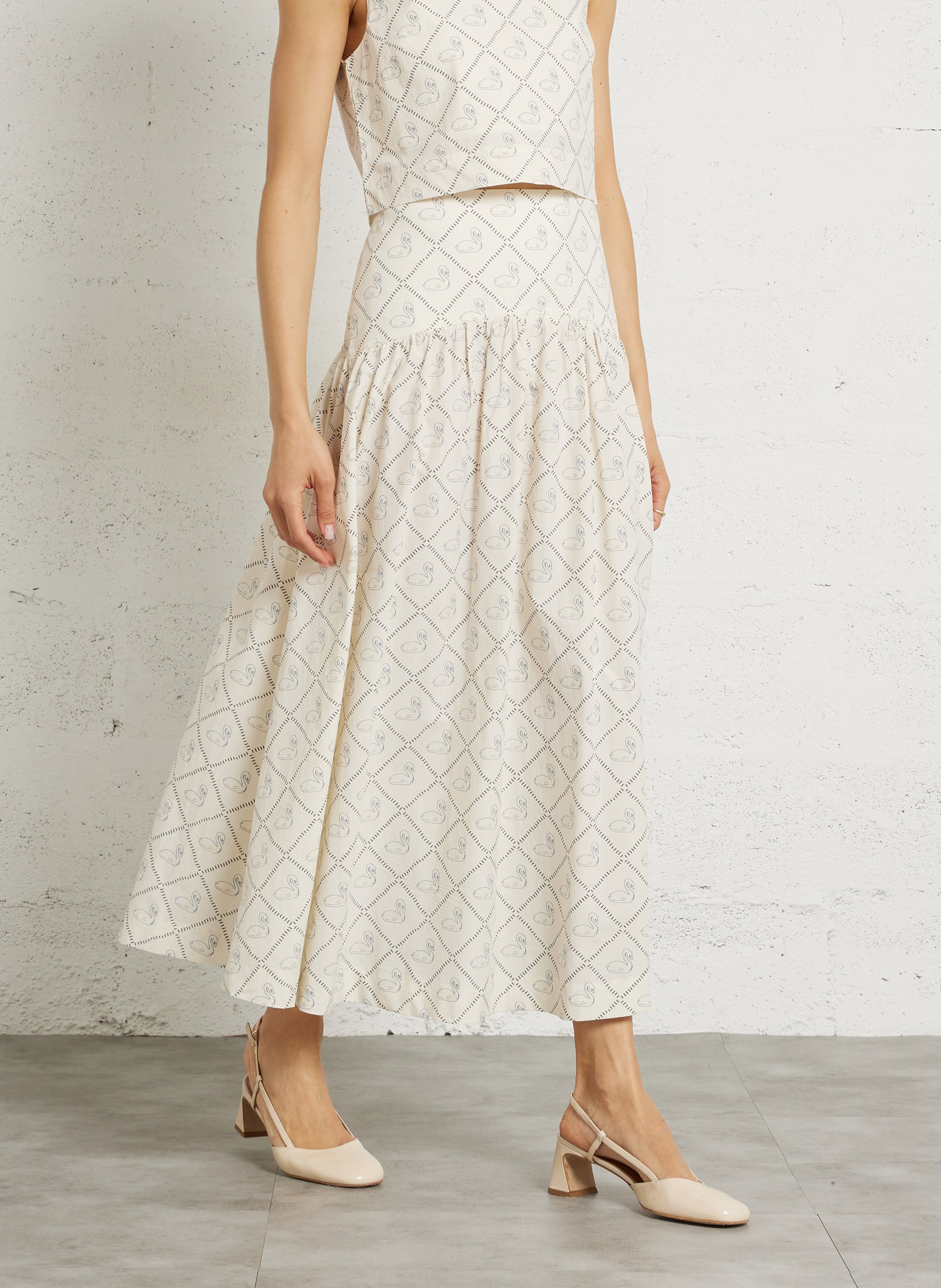 Jupe midi évasée en coton THE TINY BIG SISTER Beige