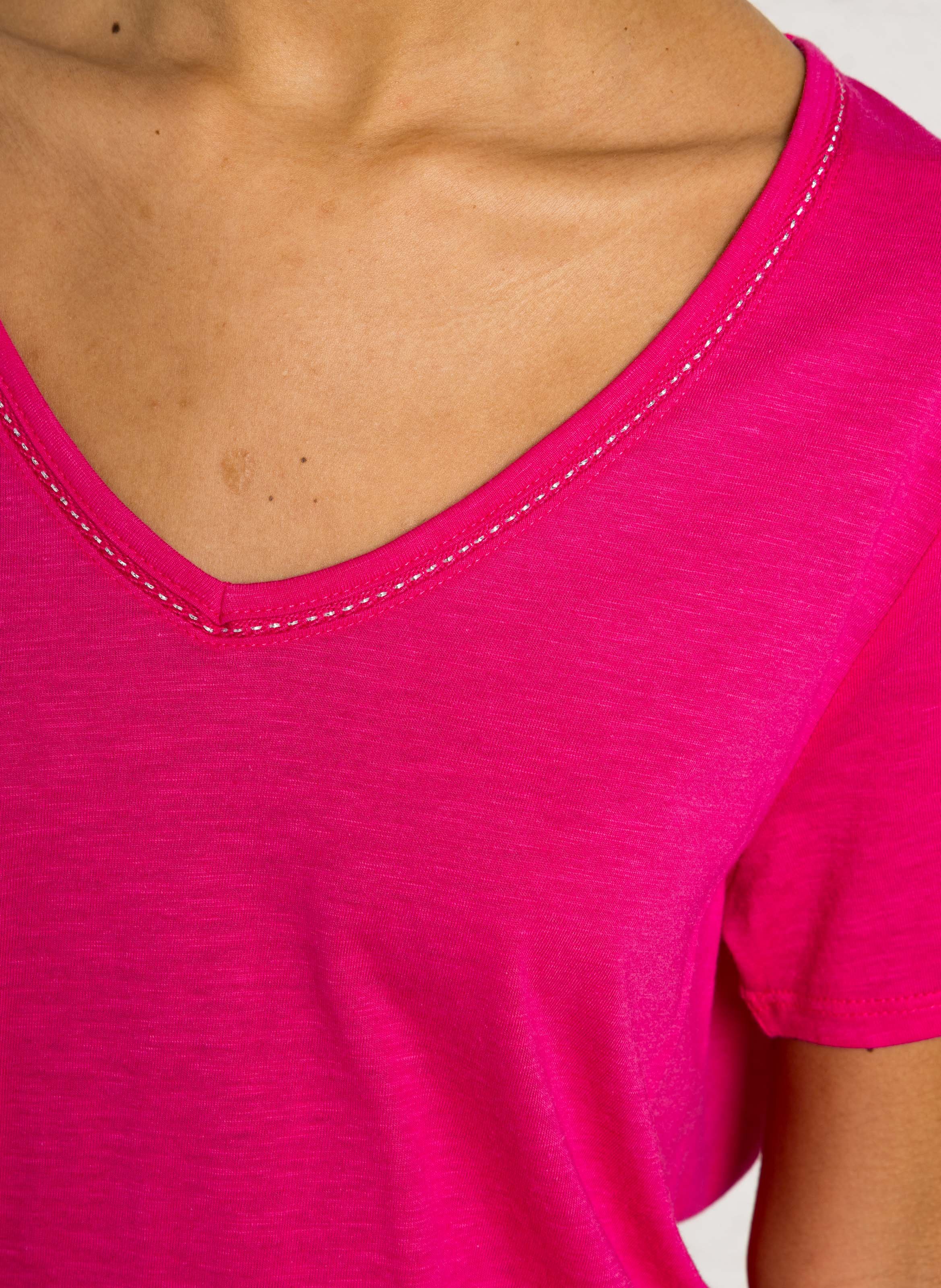 Oversize V-Ausschnitt T-Shirt aus Baumwollmischung SUD EXPRESS Rosa