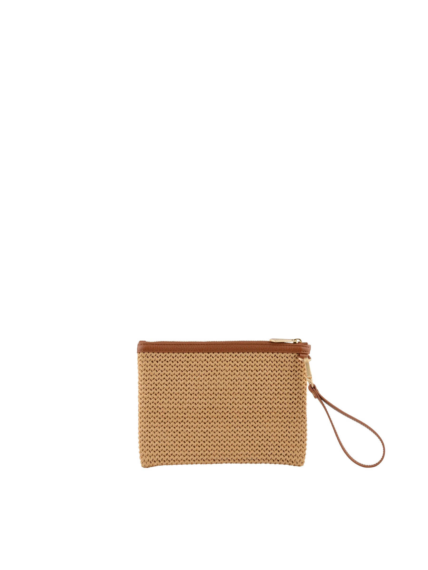 Straw clutch with leather trim POURCHET Brown