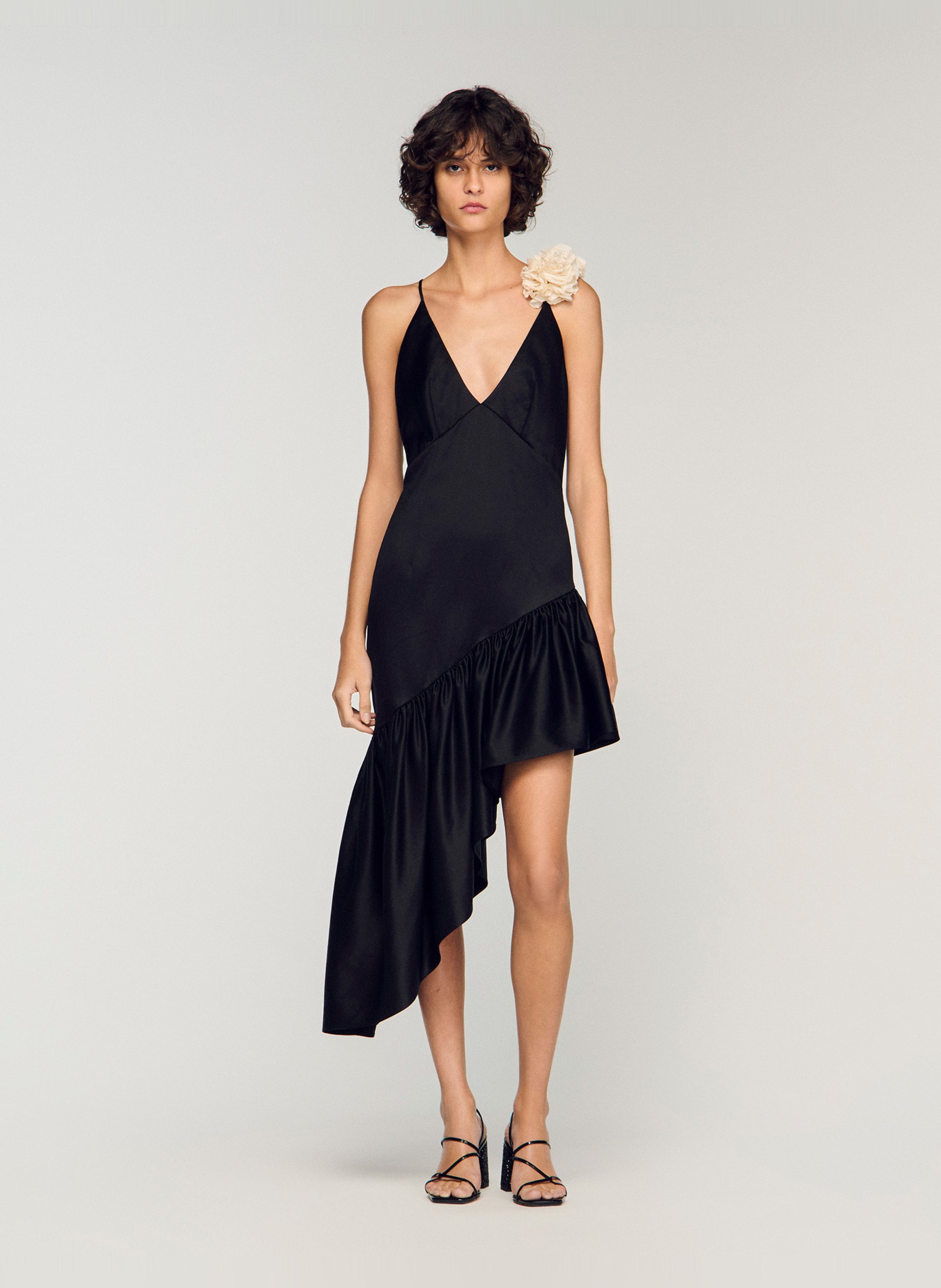 Satin asymmetric dress SANDRO Black