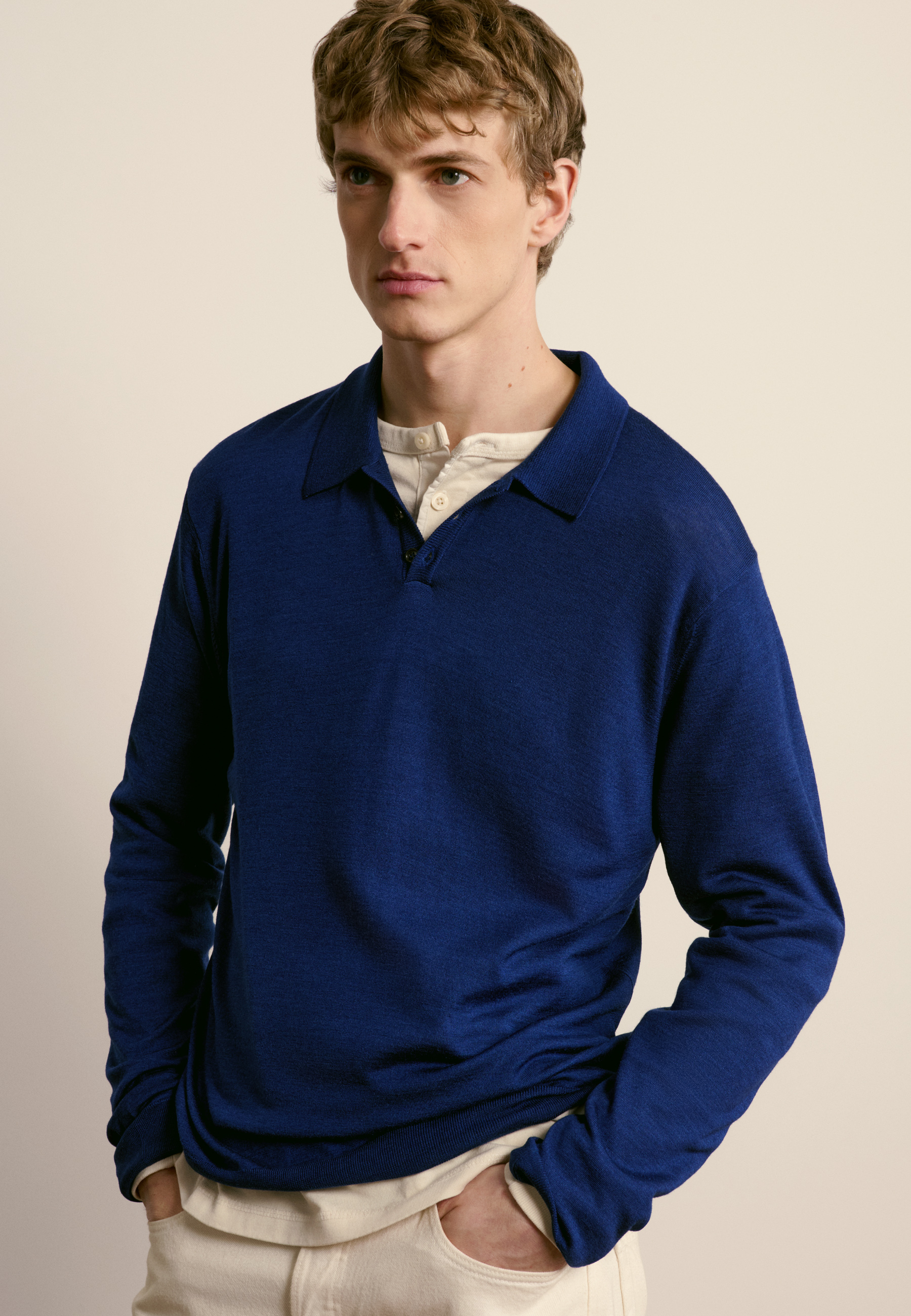 Wool and silk polo neck sweater MAISON MONTAGUT Blue