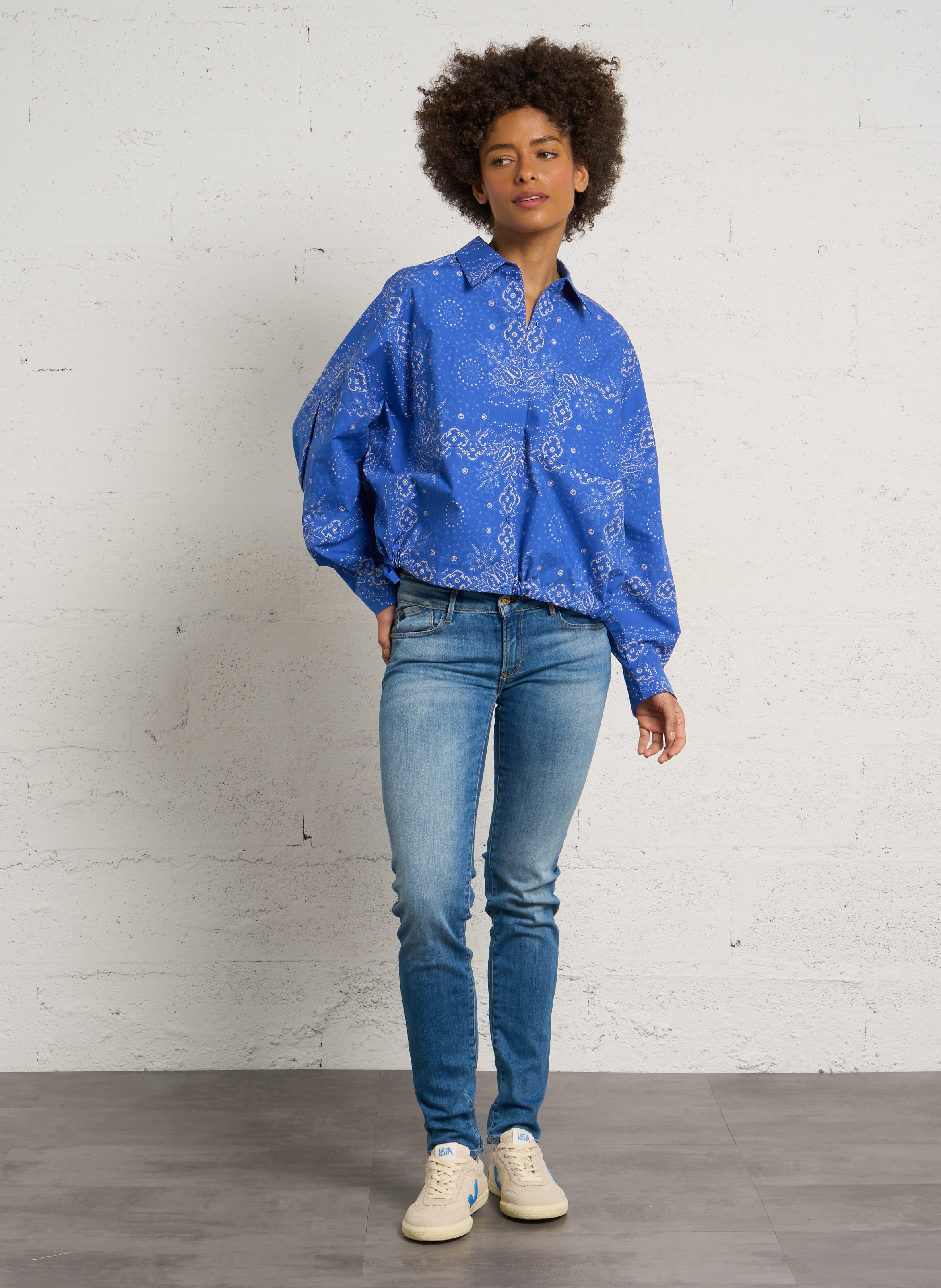 Weites kurzes bedrucktes Hemd BENSIMON Blau