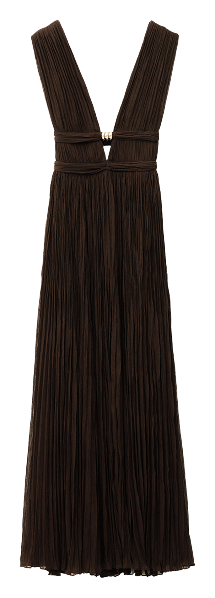 Lange geplooide mouwloze effen jurk BA&SH Bruin