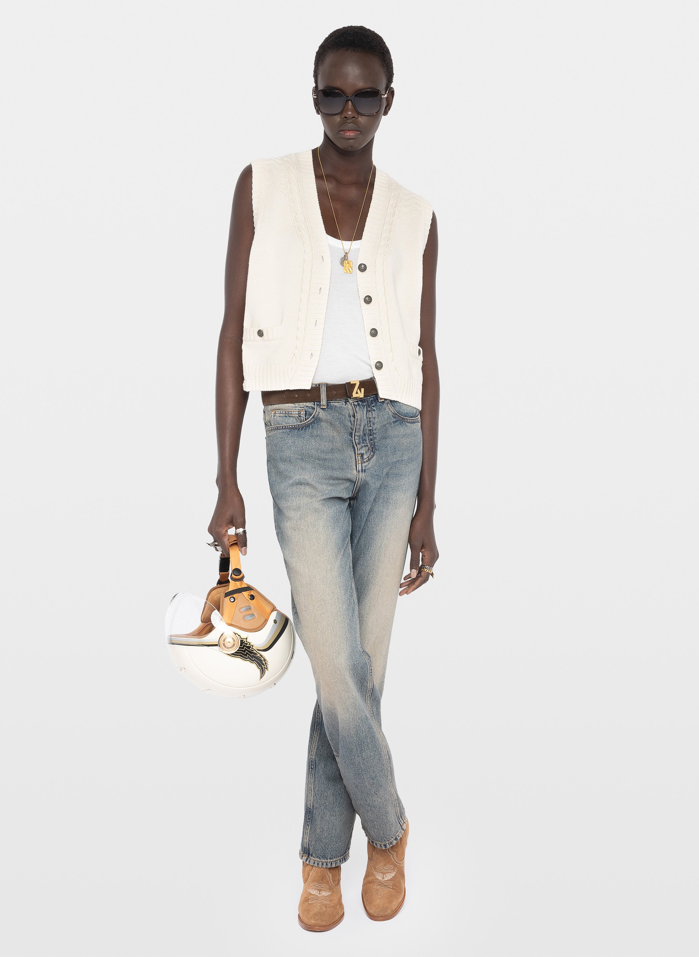 Cardigan droit en coton et laine mélangé ZADIG&VOLTAIRE Beige