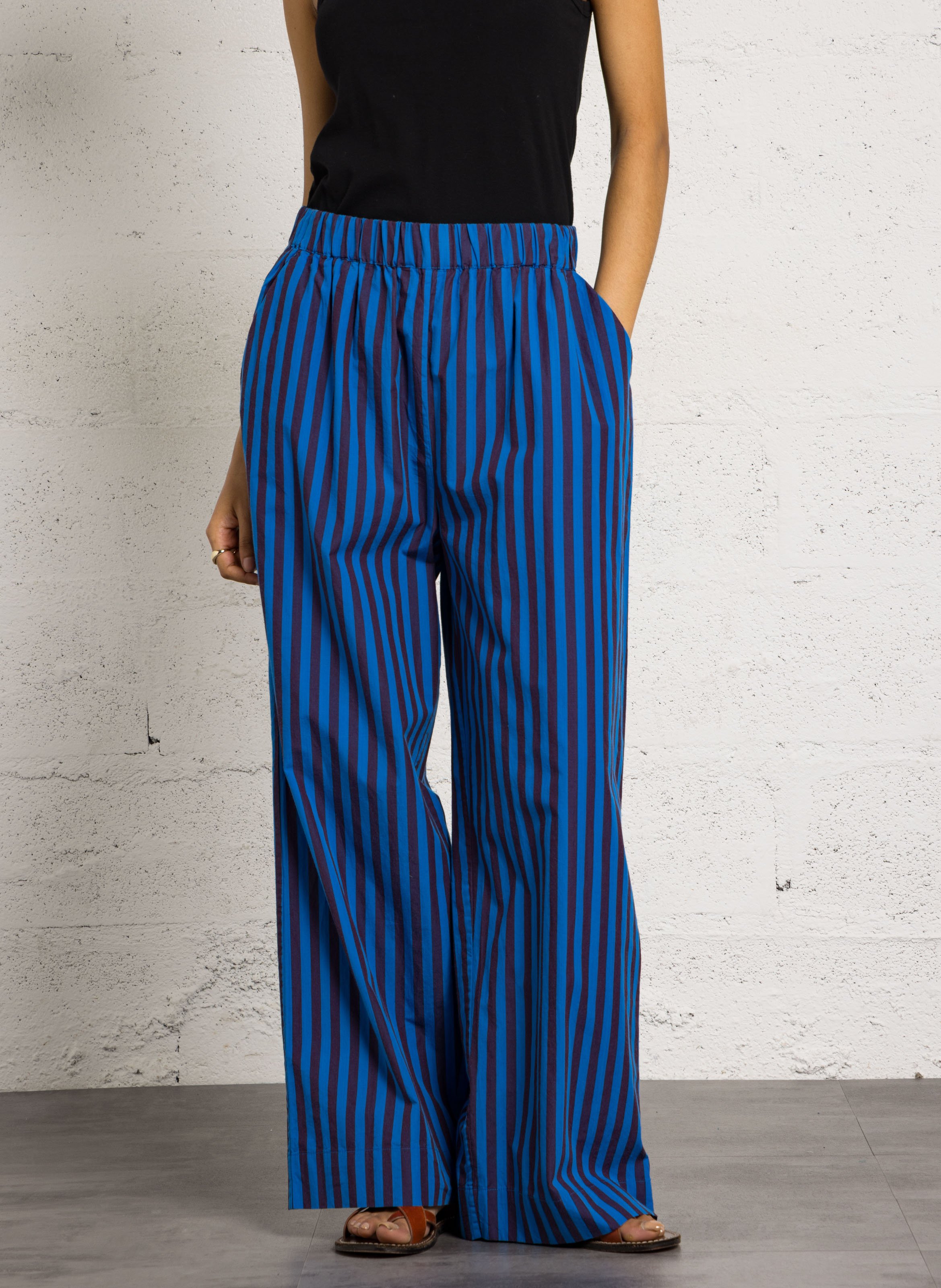 Pantalon droit à rayures LEON & HARPER Bleu