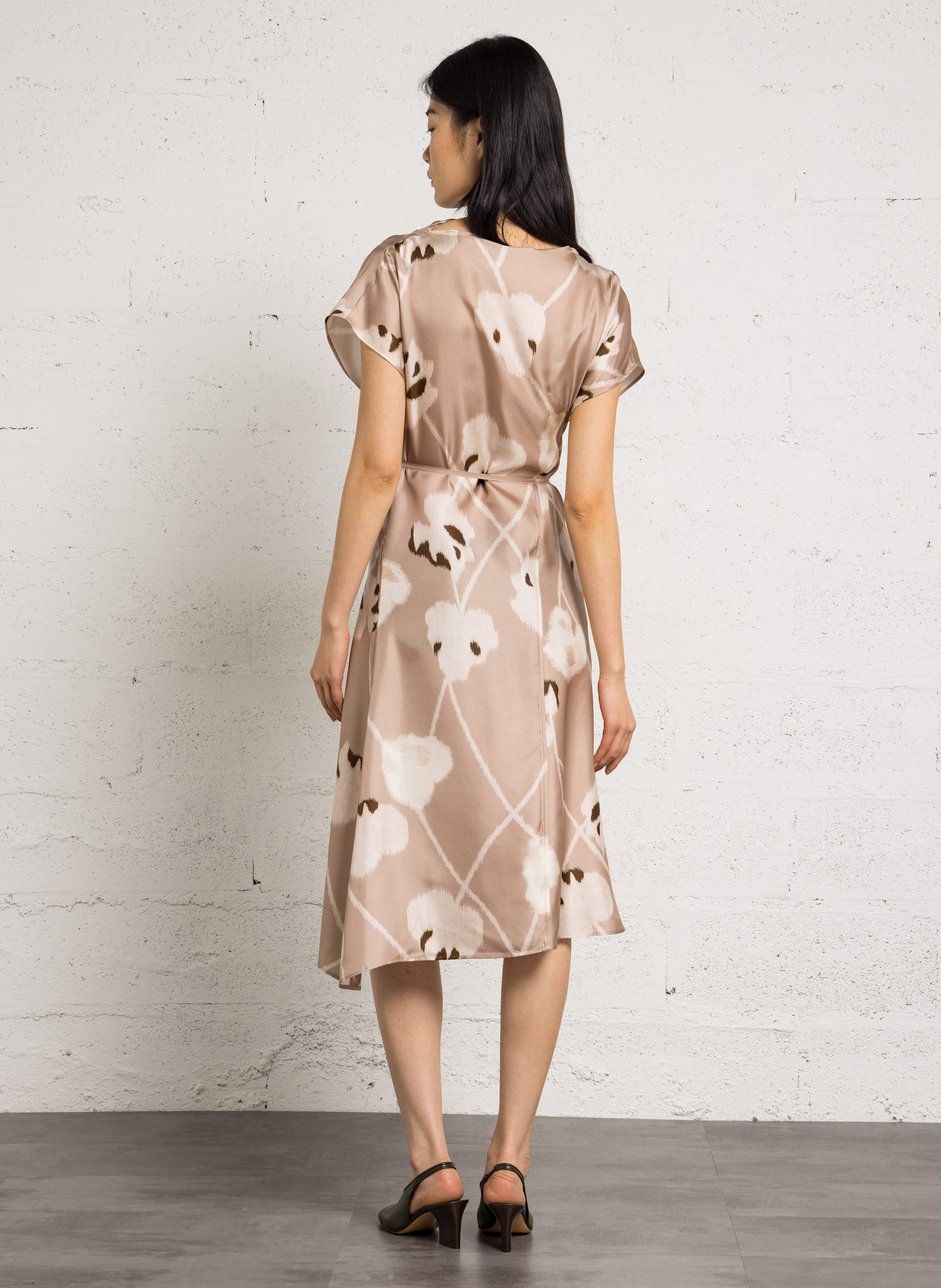 Long printed silk dress SOEUR Beige