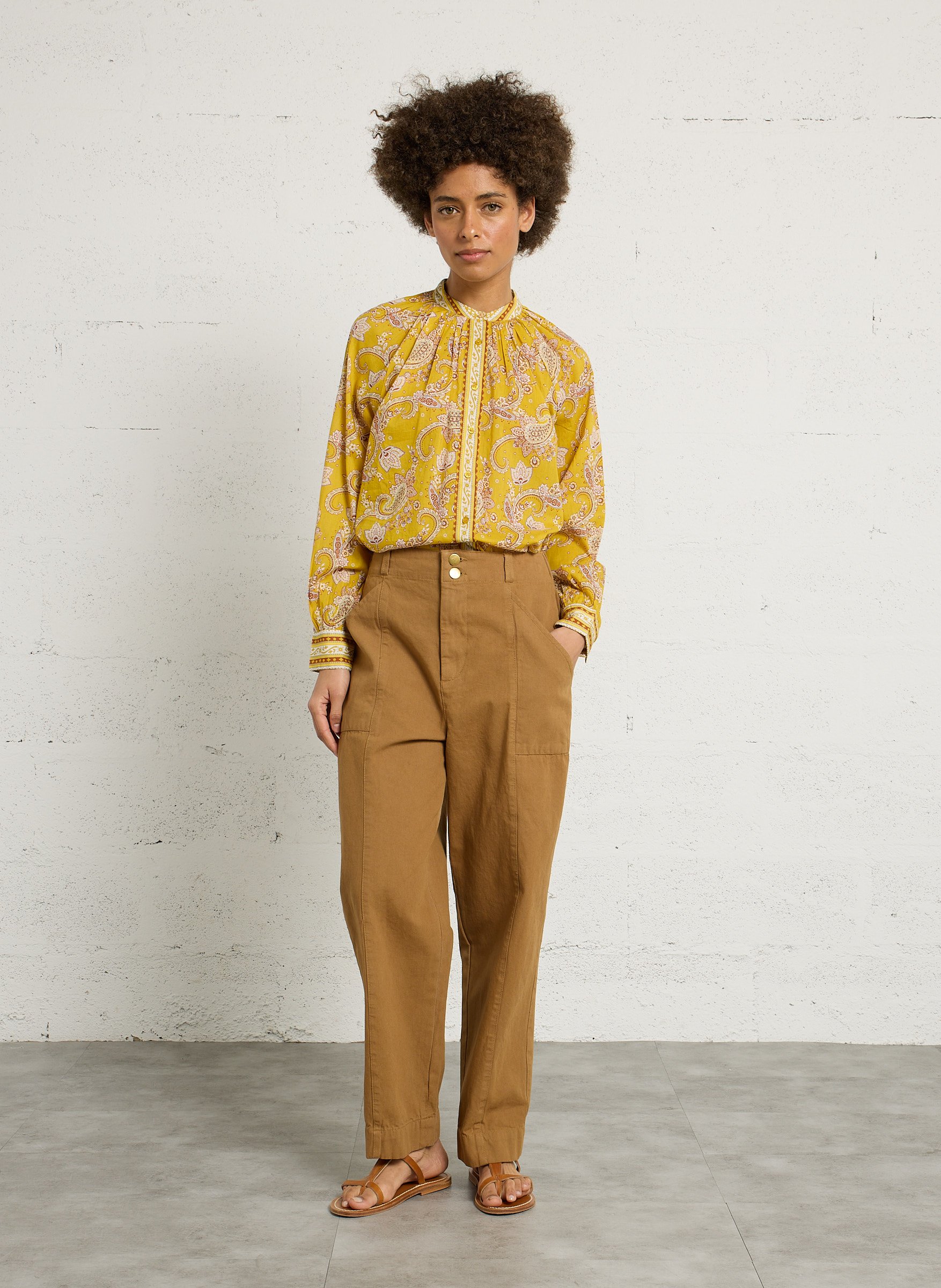 Loose-fit cotton shirt with mandarin collar PETITE MENDIGOTE Green