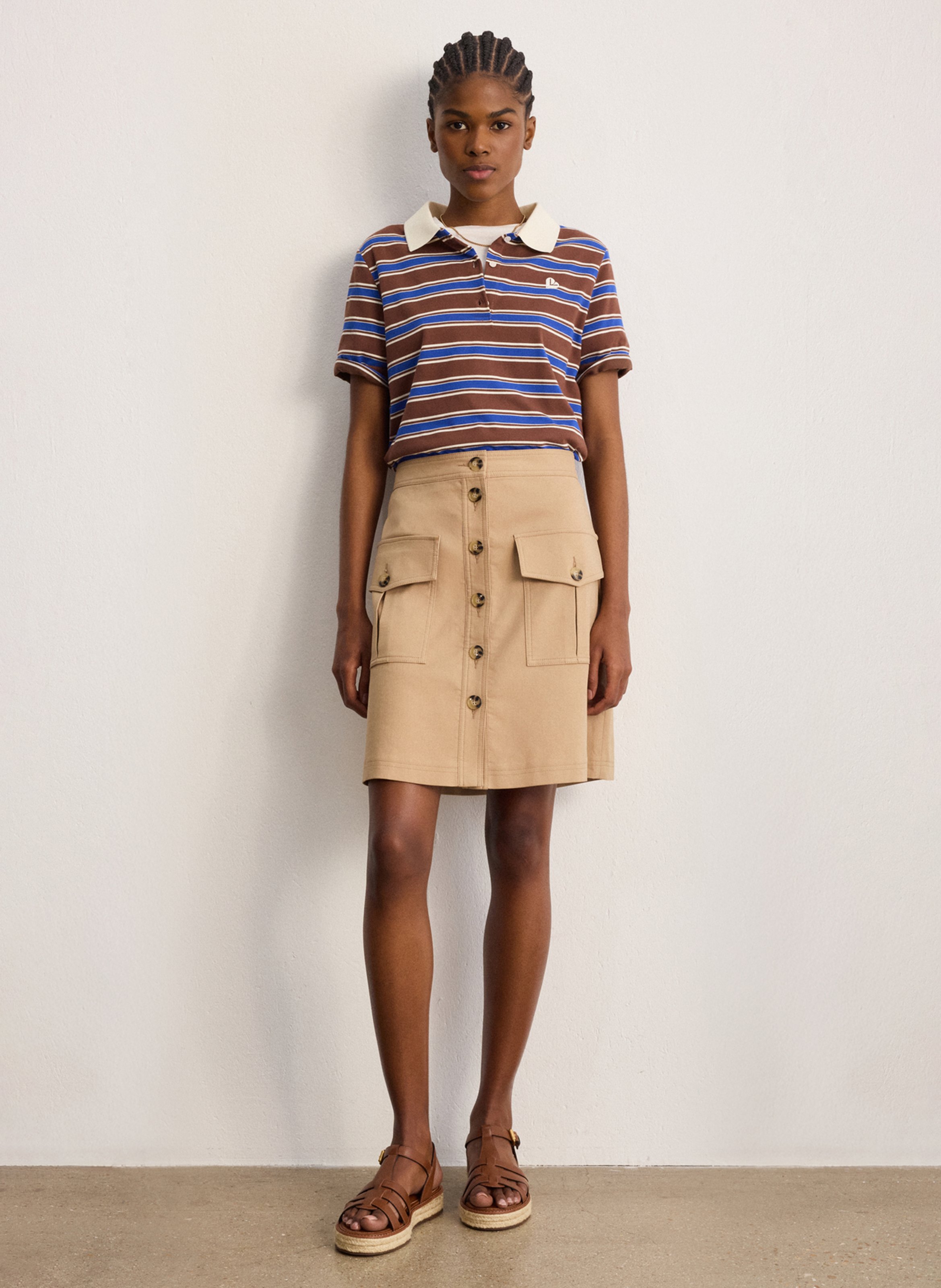 Jupe courte en coton mélangé PABLO Marron