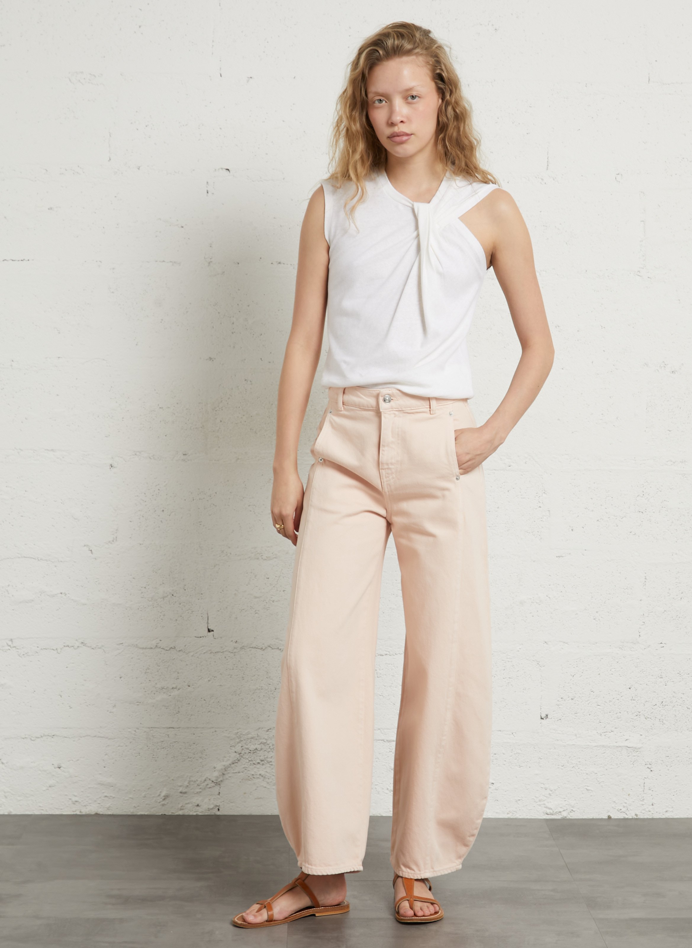 Débardeur col rond en lin mélangé MAJESTIC FILATURES Beige