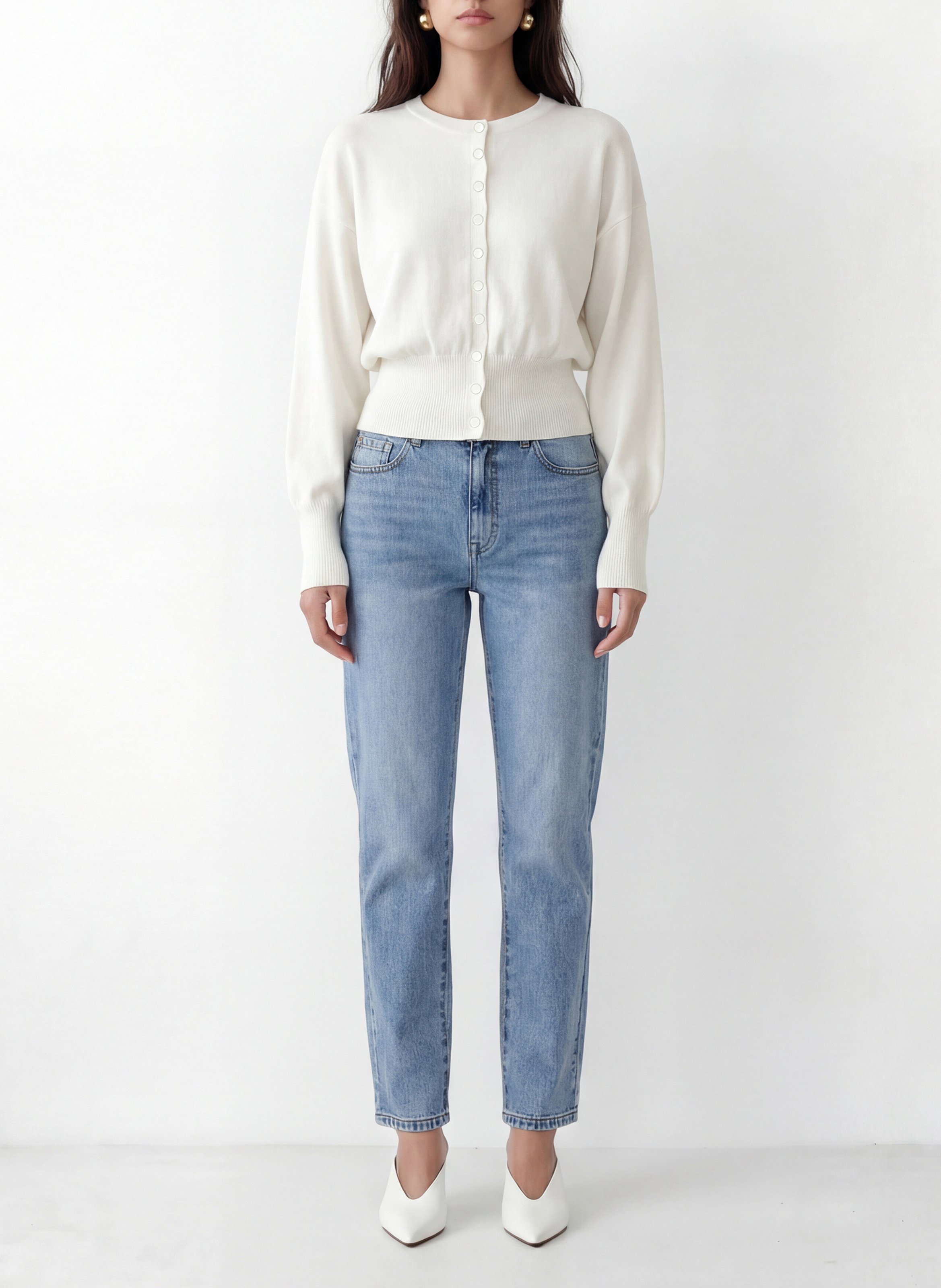 Cardigan cintré uni col rond KOOKAI Blanc