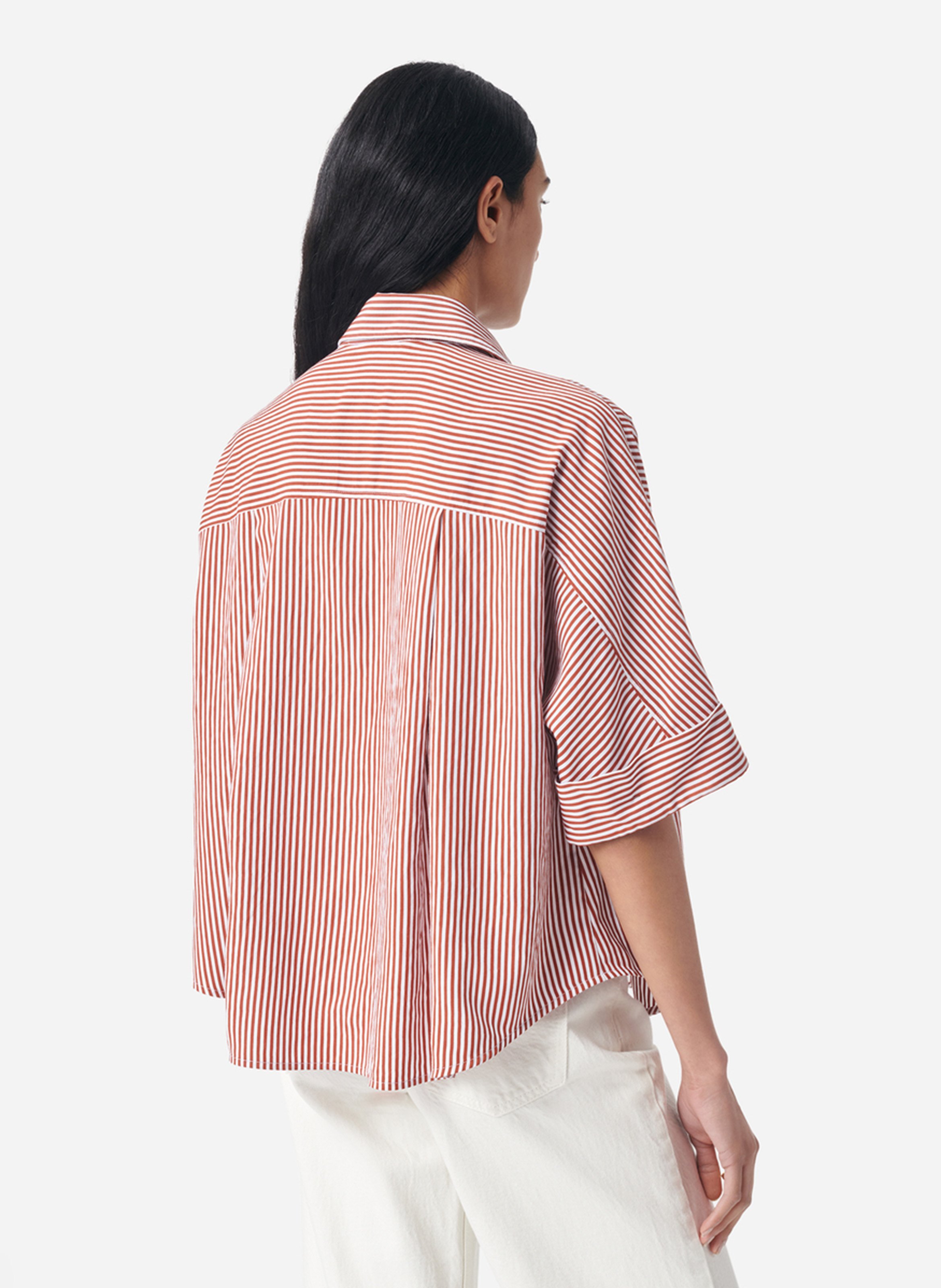 Oversized blouse met klassieke kraag en strepen VANESSA BRUNO Bruin
