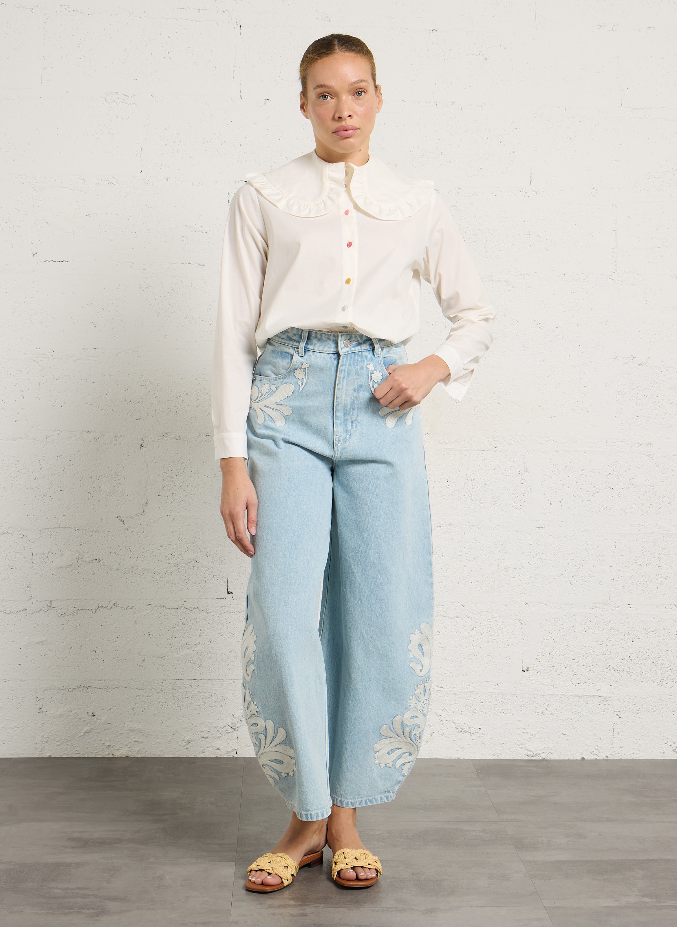 Bluse aus Baumwoll-Mix mit Bubikragen ELISE CHALMIN Weiss