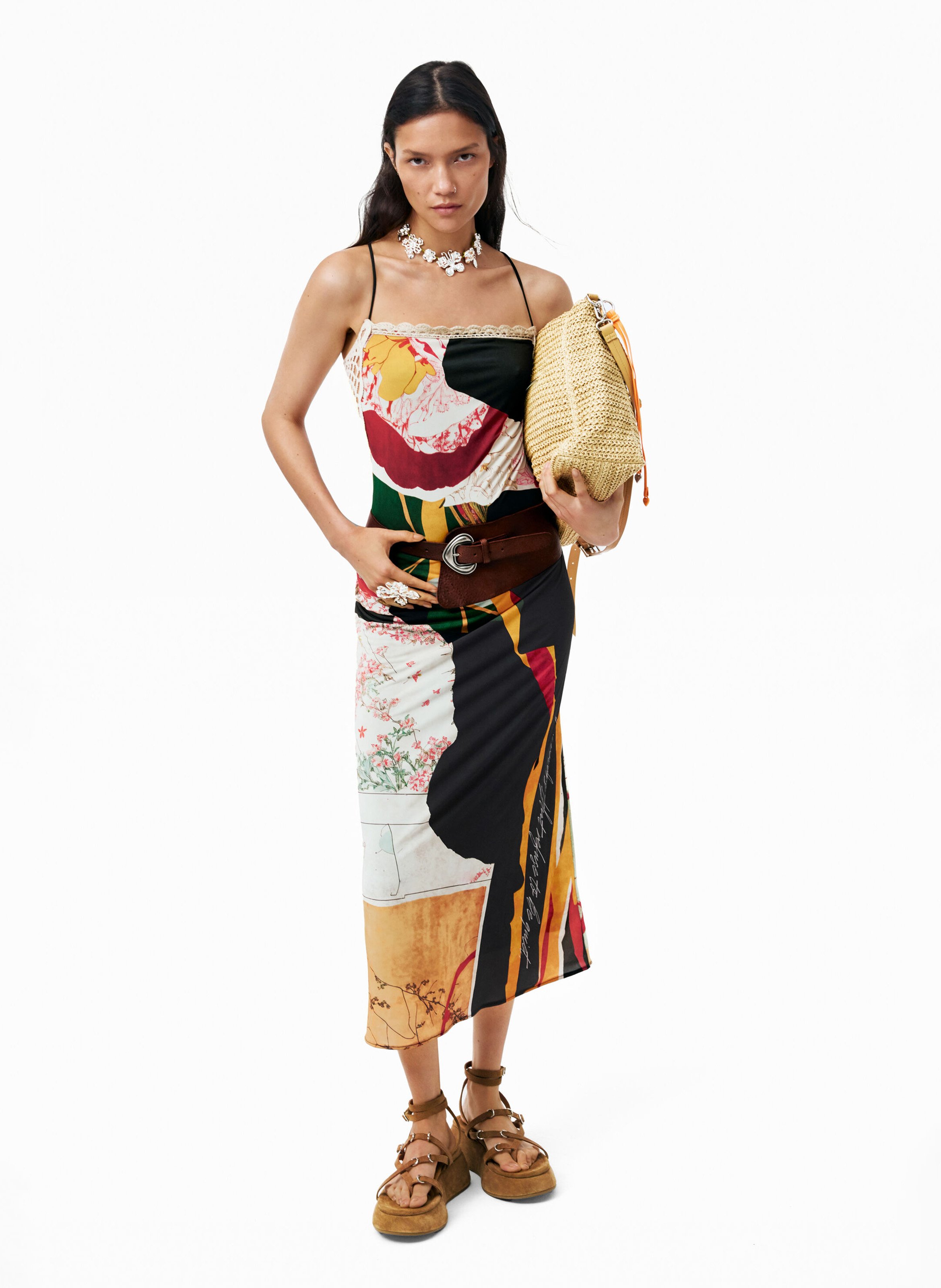 Robe midi imprimée DESIGUAL Noir