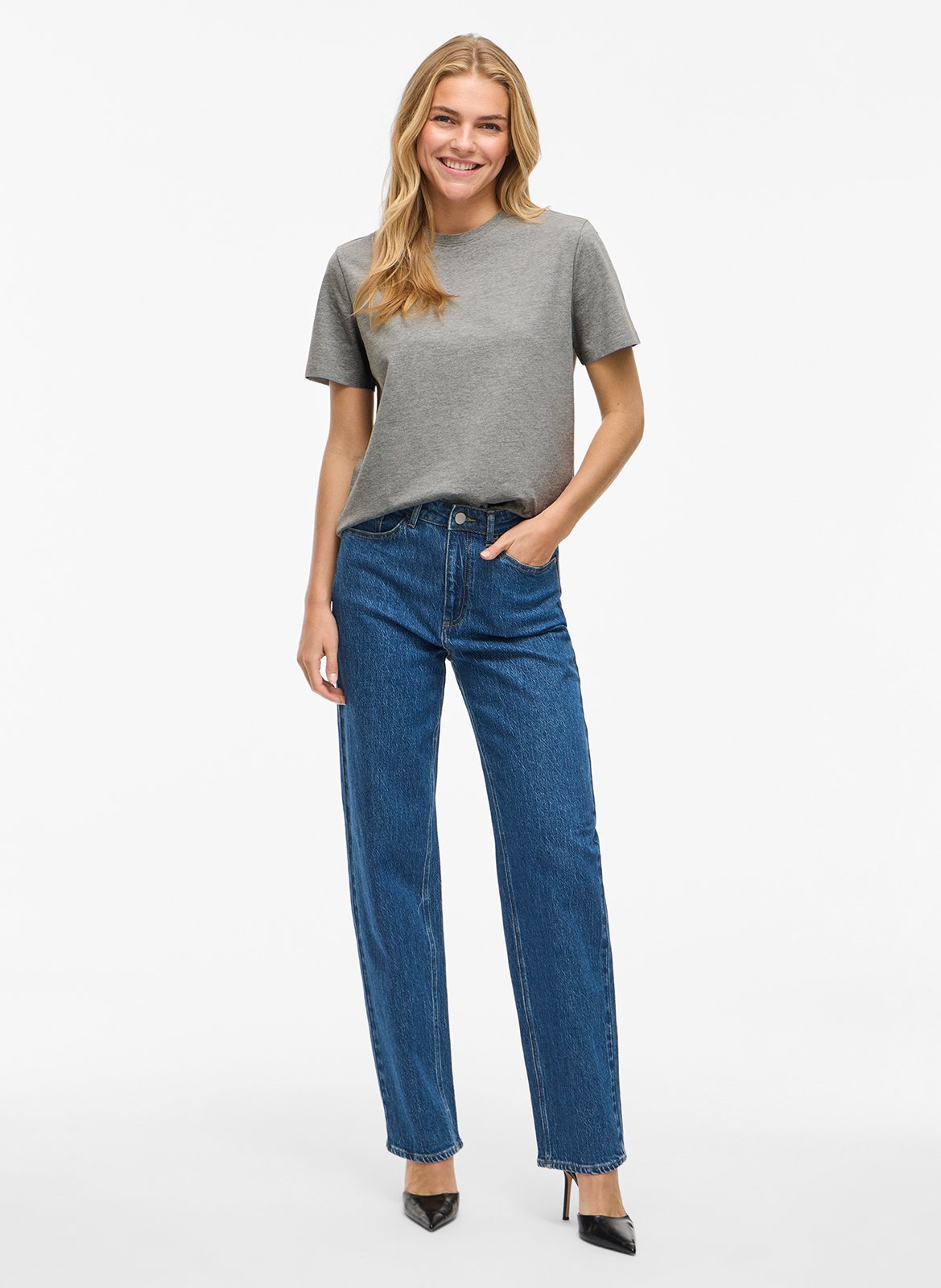 Tee-shirt col rond en coton bio mélangé VILA Gris
