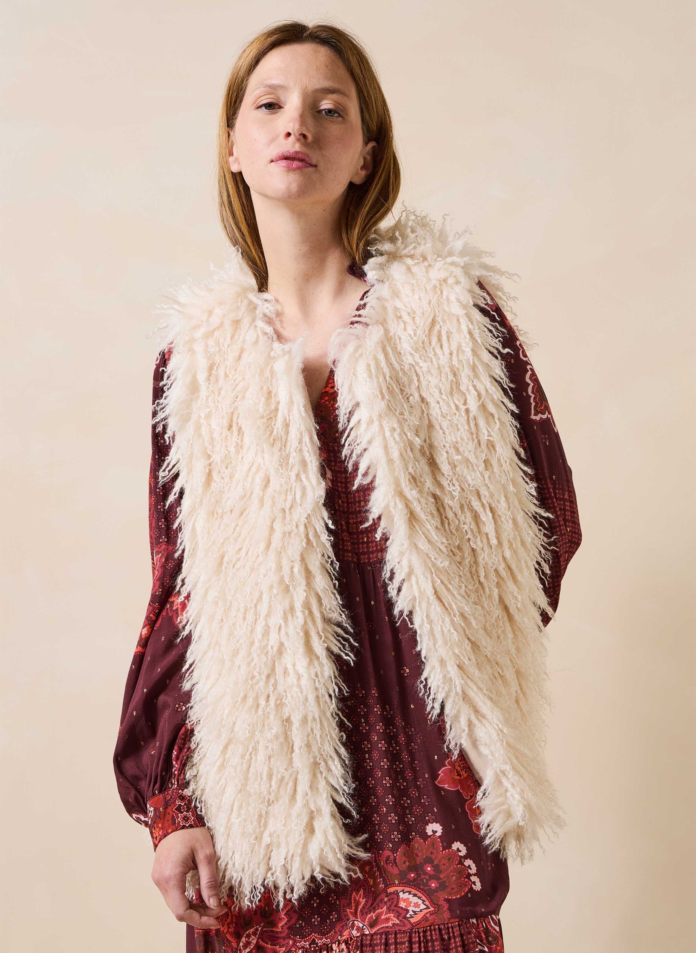 Mouwloos vest van imitatiebont LA FEE MARABOUTEE Wit