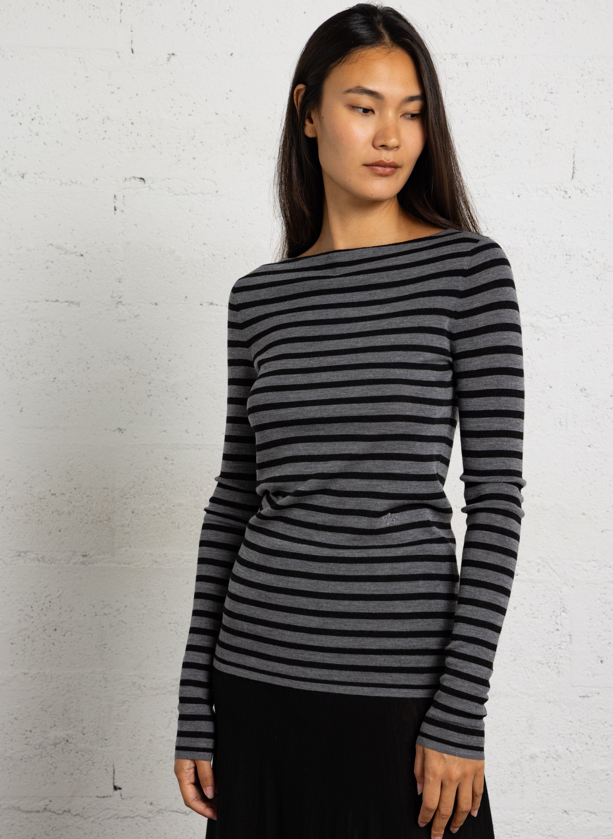 Pull col bateau rayé en laine  LAURENCE BRAS Gris