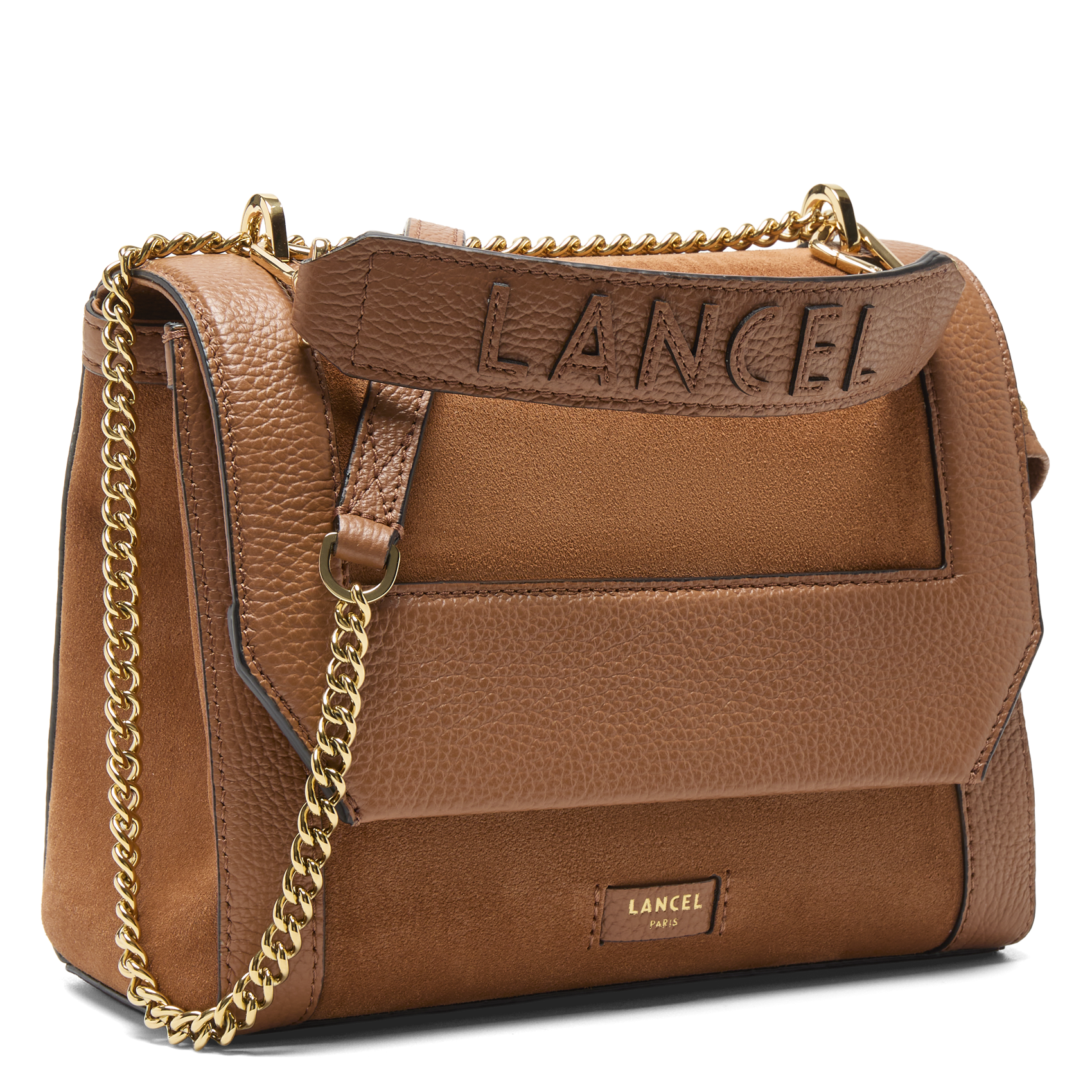 Leather flap shoulder bag LANCEL Beige