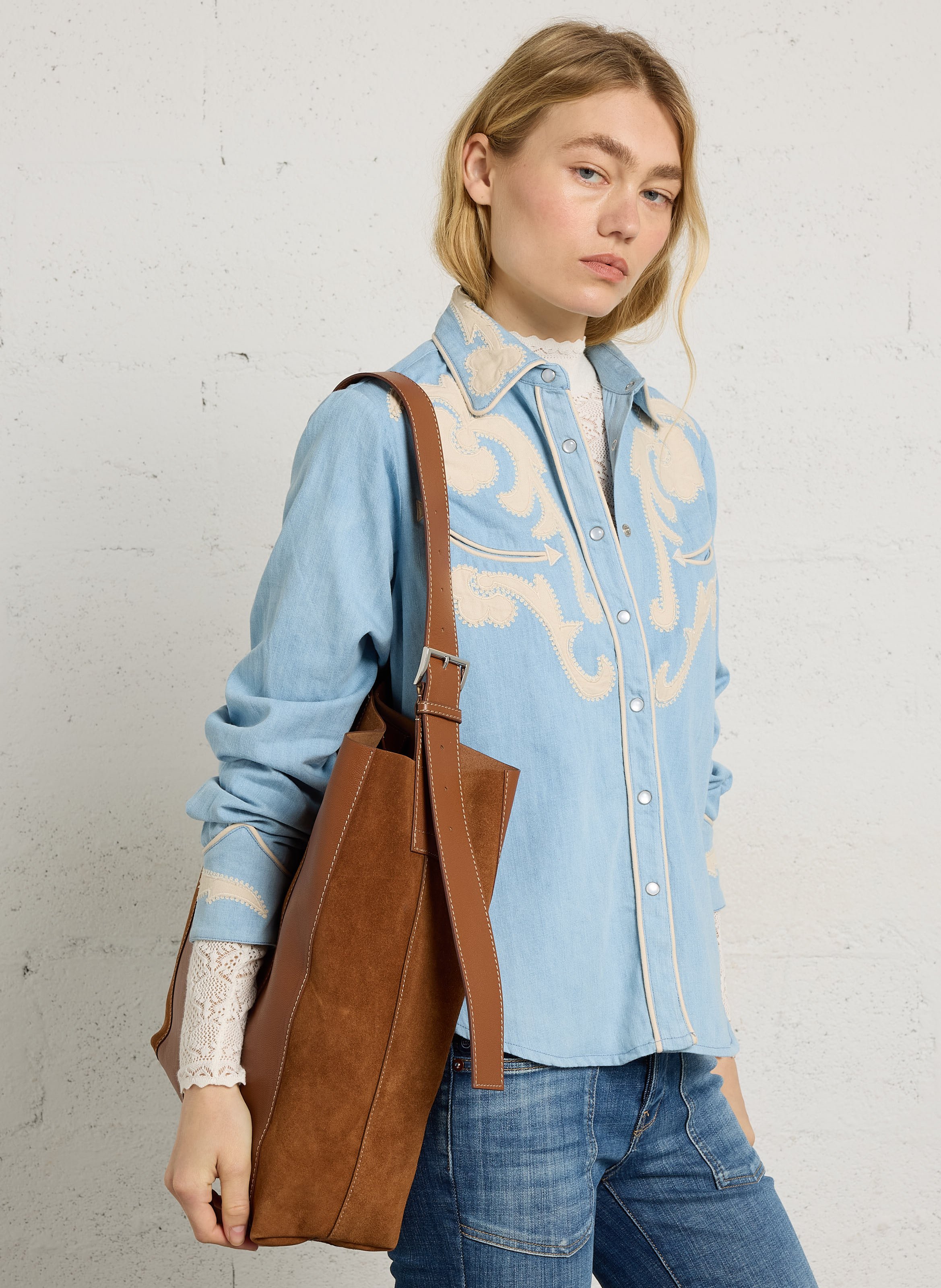 Sac porté épaule uni en cuir BECKSONDERGAARD Marron