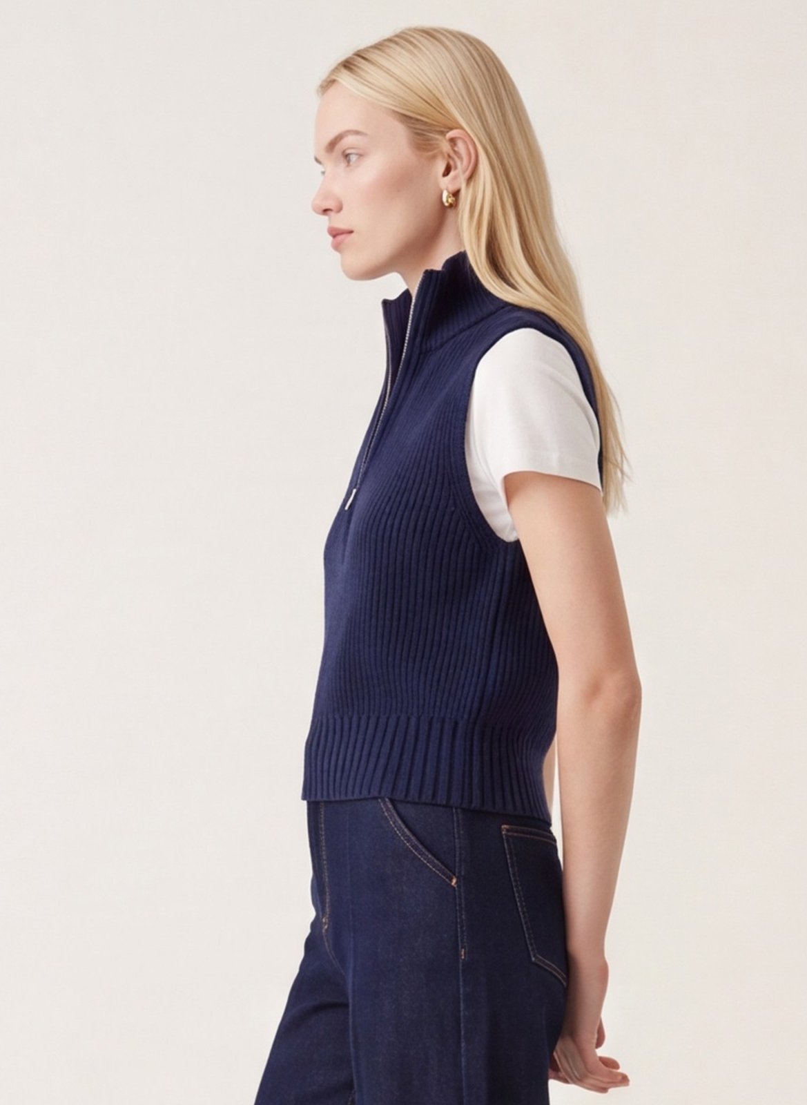 Sleeveless zip-up mock-neck sweater KOOKAI Blue