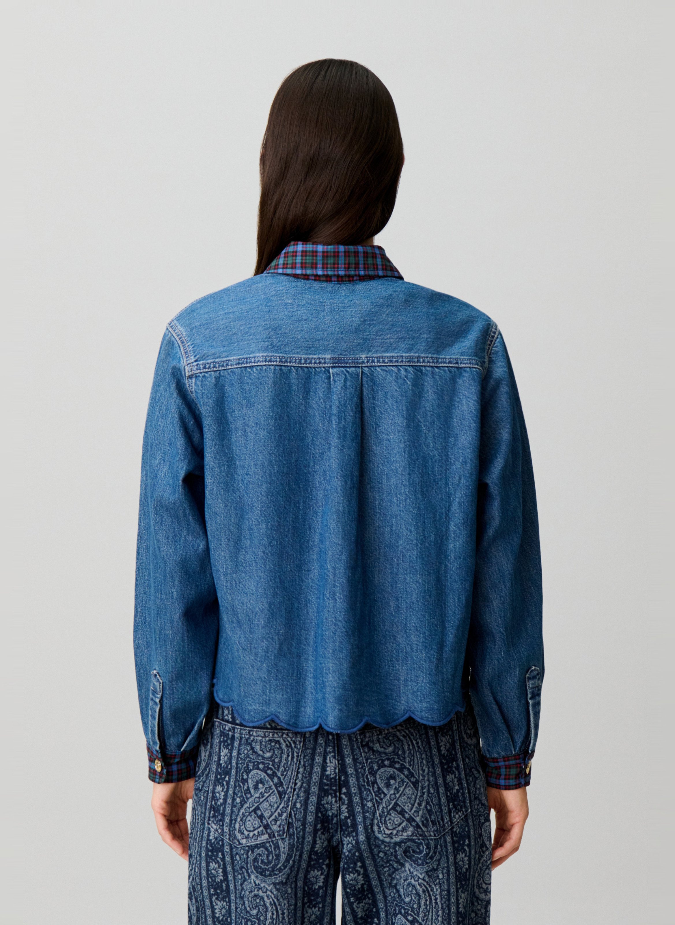 Recht overhemd met klassieke kraag van katoendenim CLAUDIE PIERLOT Blauw