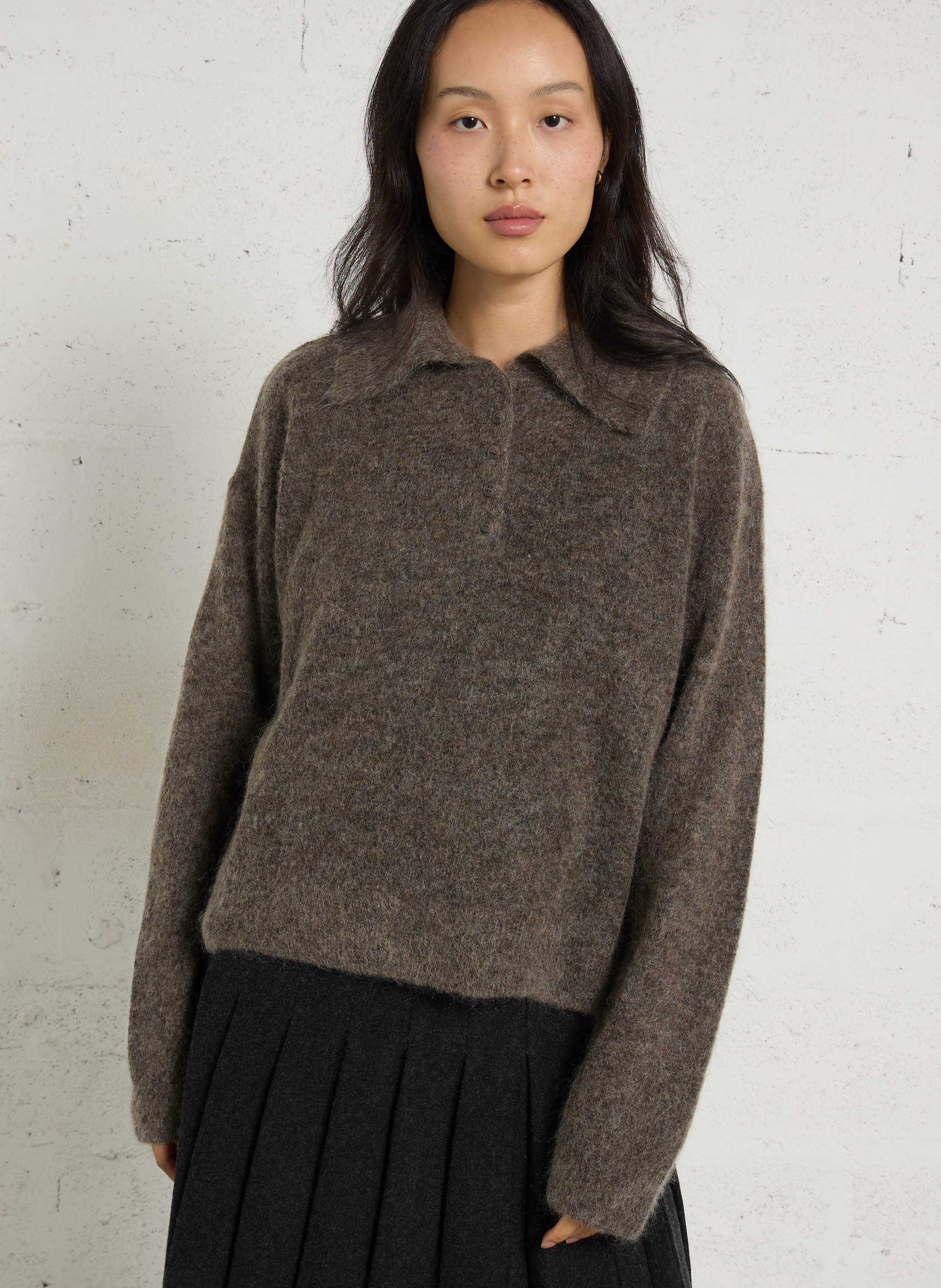 Straight fit polo collar sweater in blended wool DES PETITS HAUTS Grey