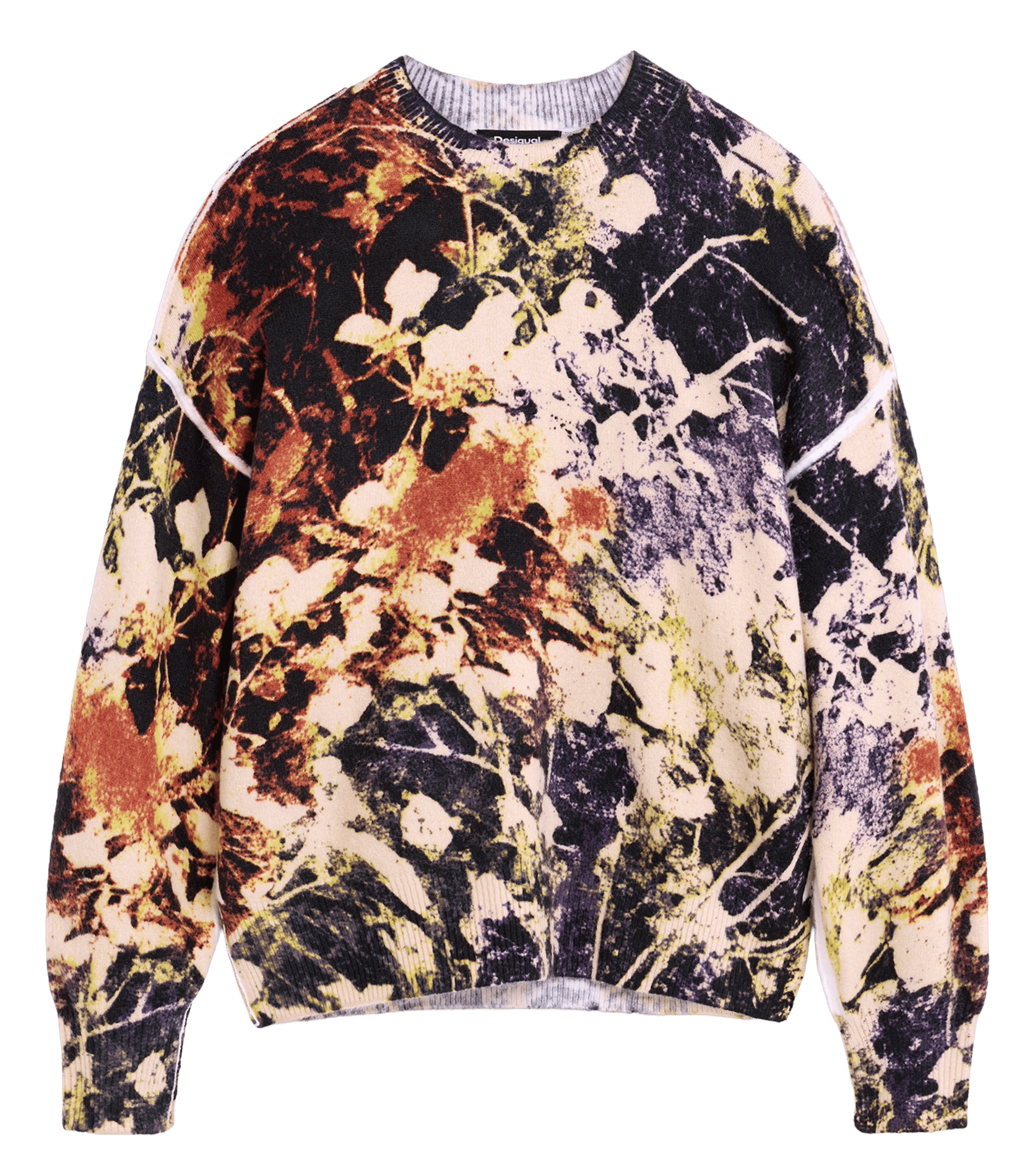 Pull col rond ample imprimé DESIGUAL Jaune