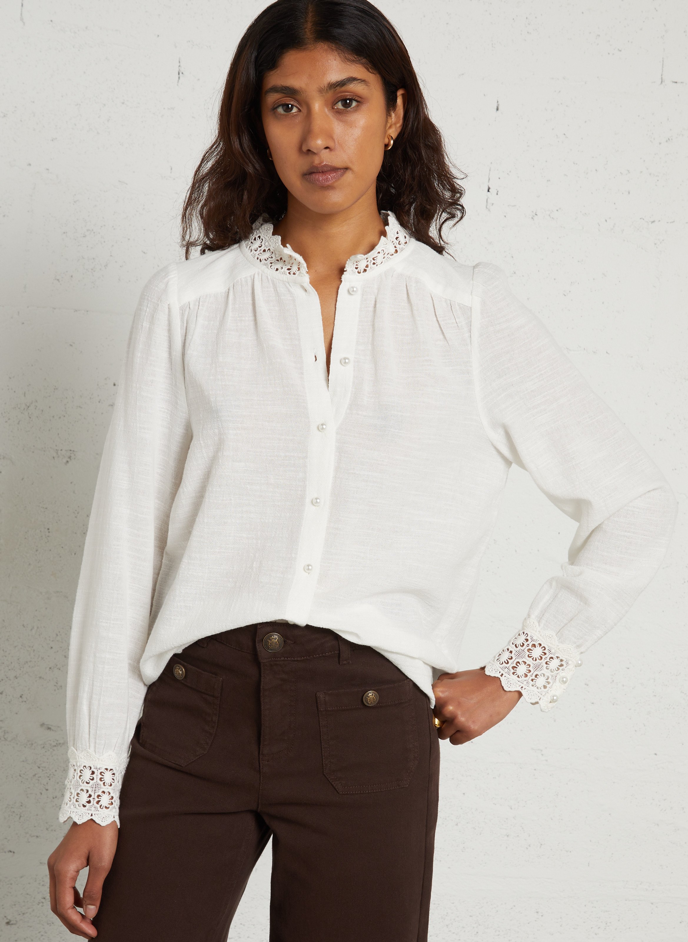 Chemise droite en coton MAISON 123 Beige