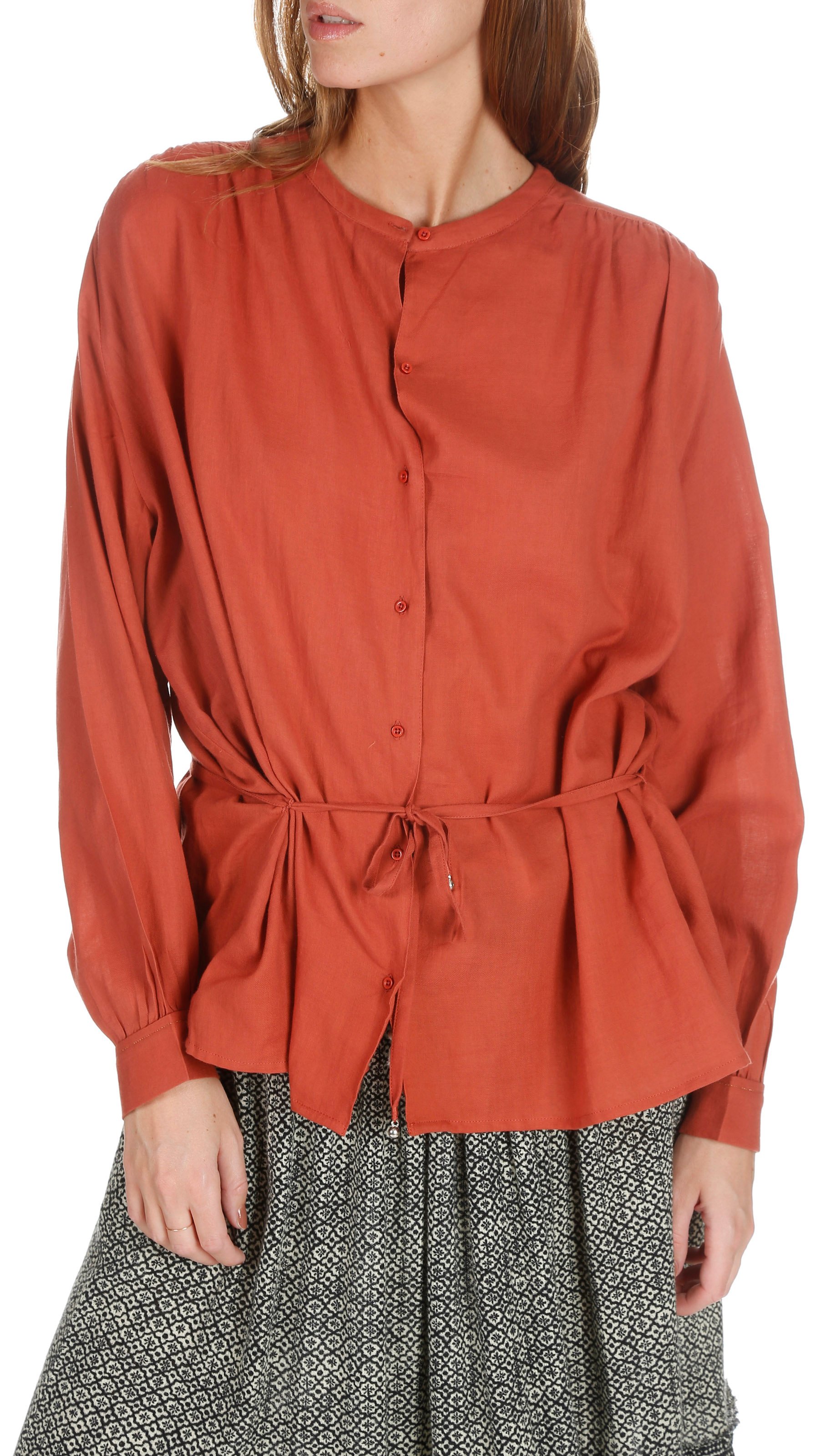 Cotton shirt with narrow belt SWILDENS Pink