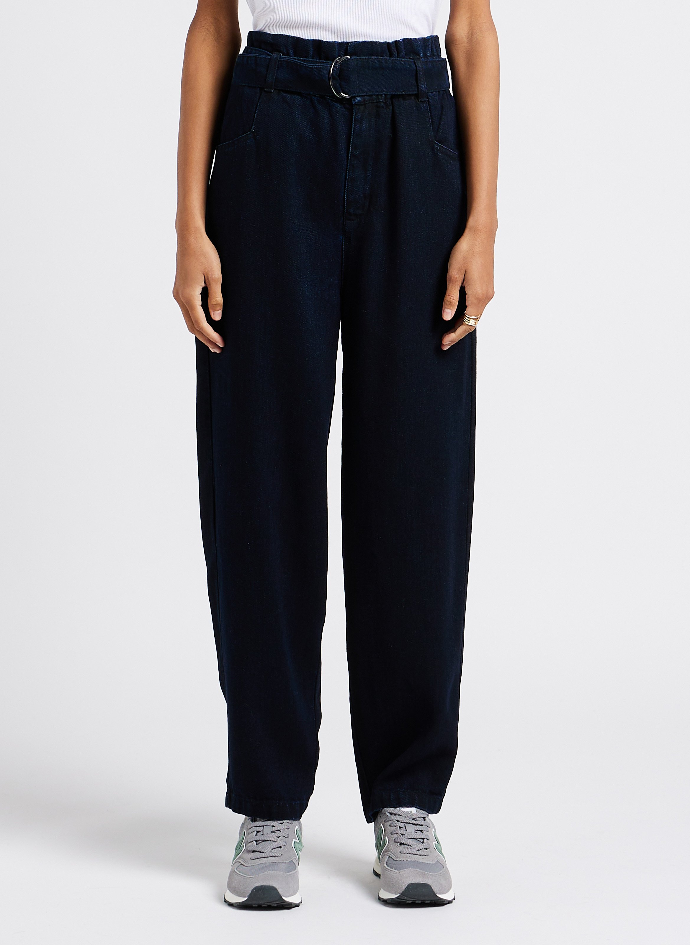 Straight high-rise pants with belt THE NEW SOCIETY Black