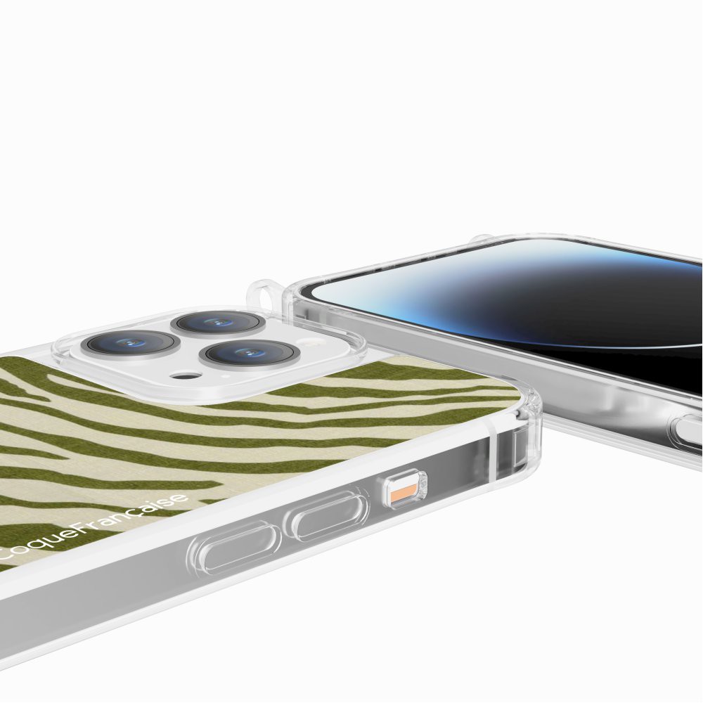 Zebra phone case with rings for iPhone 15 pro LA COQUE FRANCAISE Green