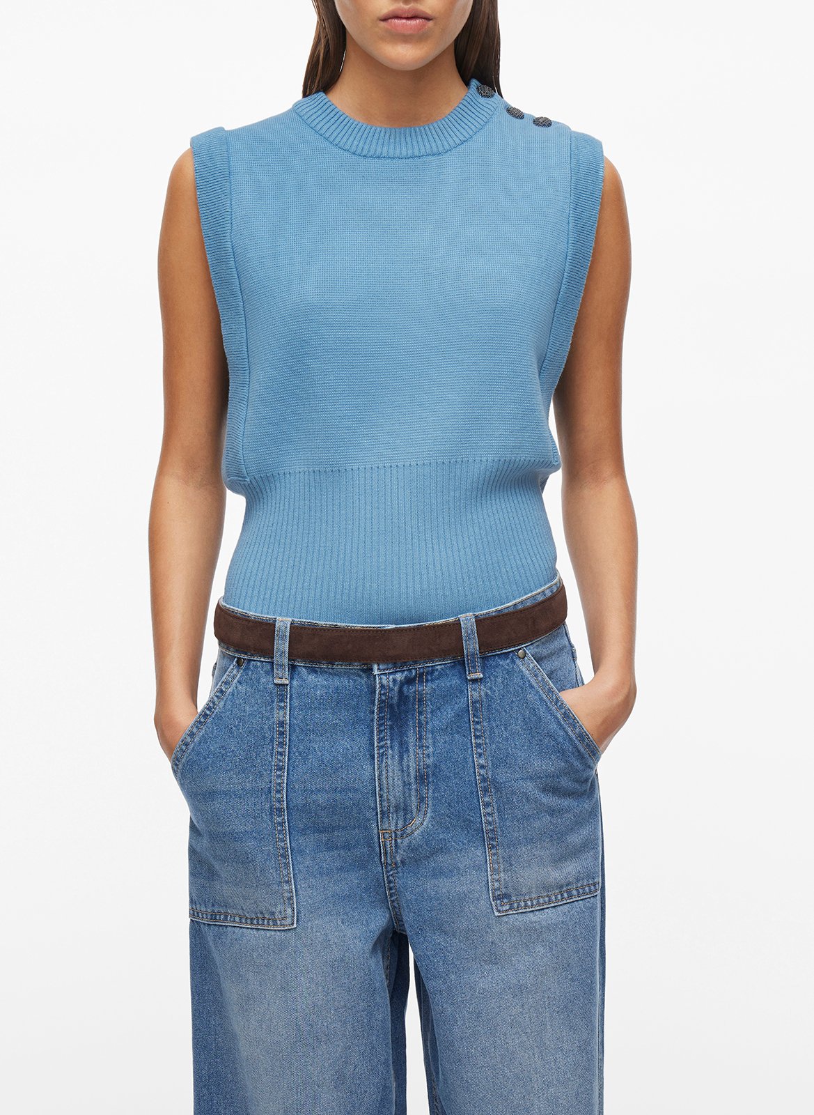 Striped sleeveless cotton blend vest ROUGE EDIT Blue