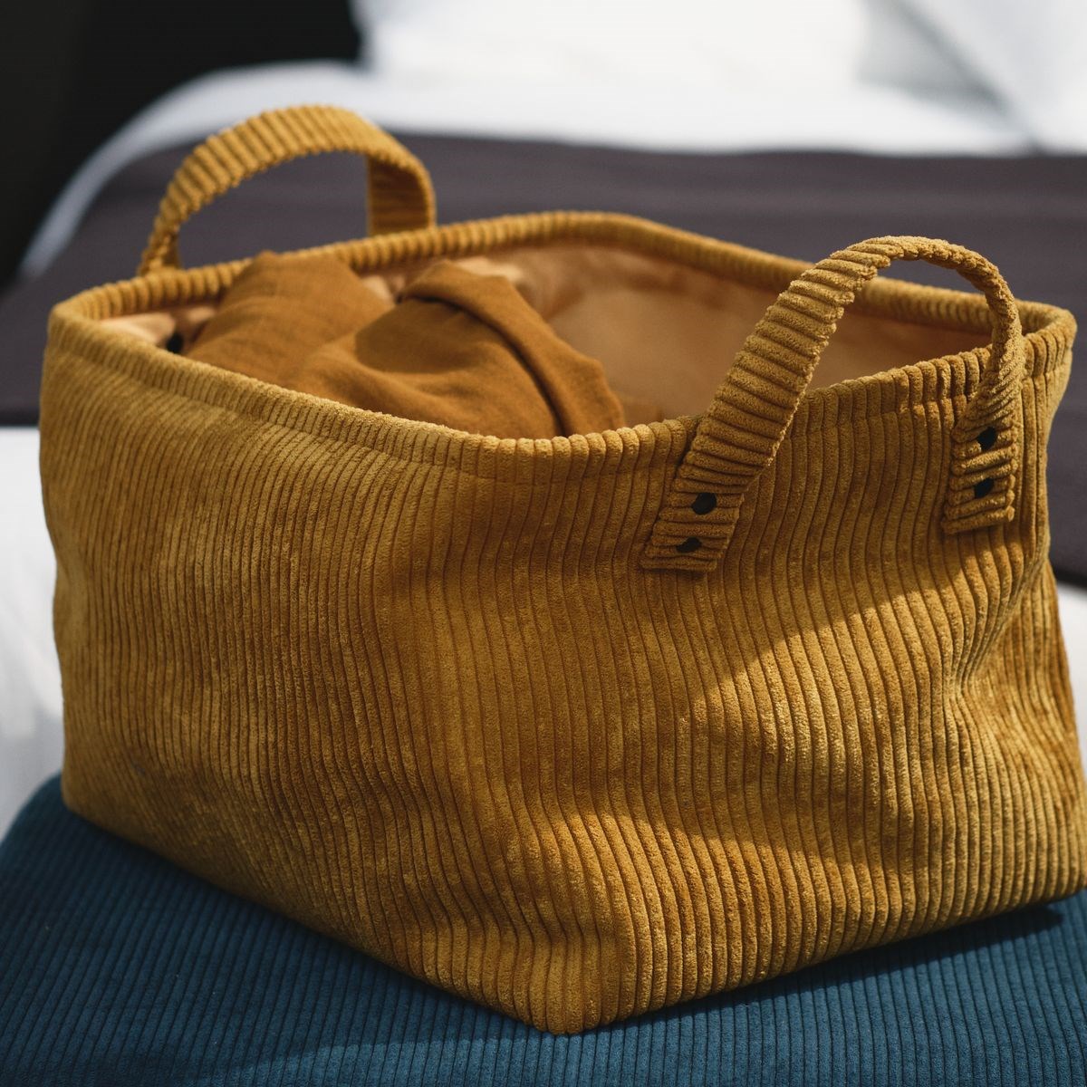 Rectangular velvet storage basket FACTORY Brown