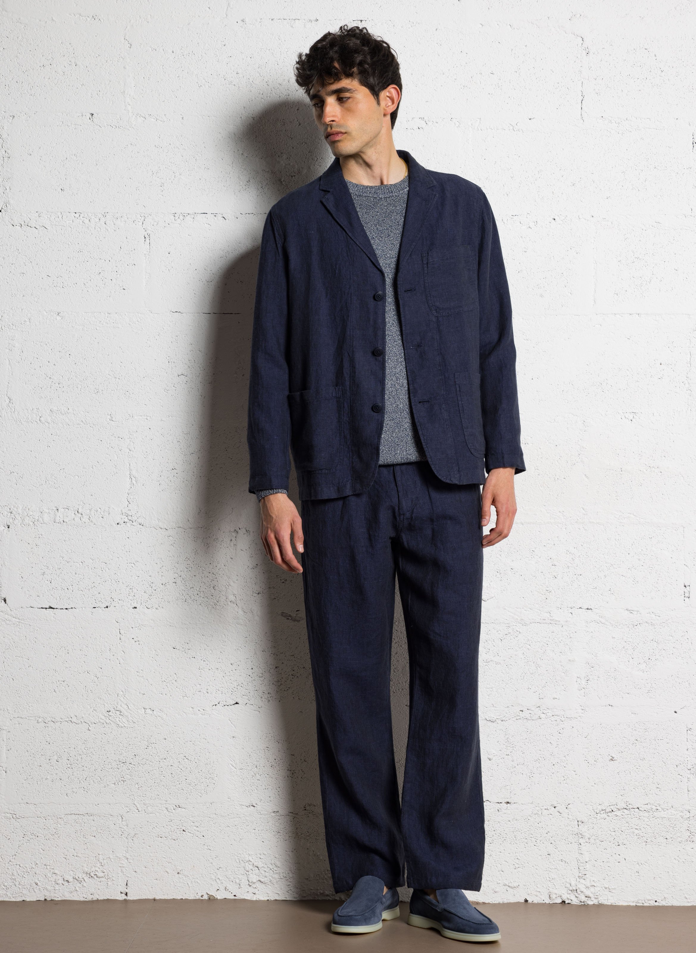 Veste de tailleur droite en lin bio KNOWLEDGE COTTON APPAREL Bleu