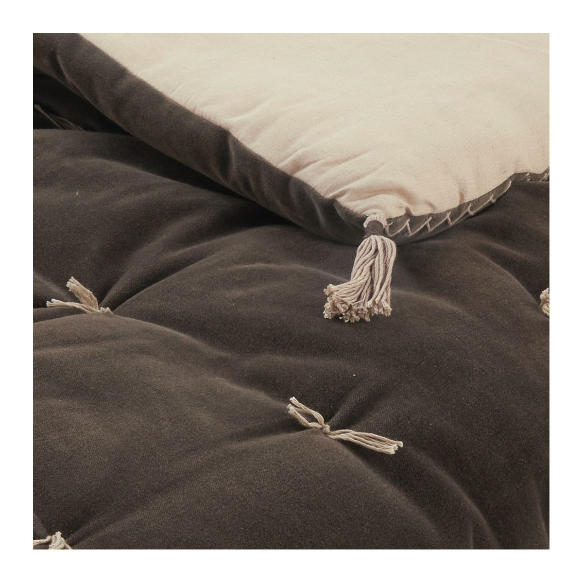 Futon mattéo en velours de coton et lin BLANC D'IVOIRE Gris