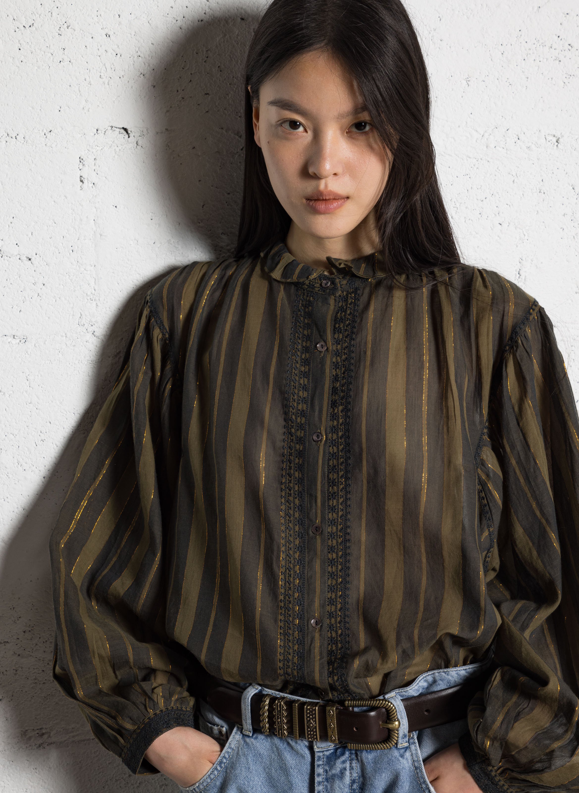 Round-neck striped shirt MAISON HOTEL Green