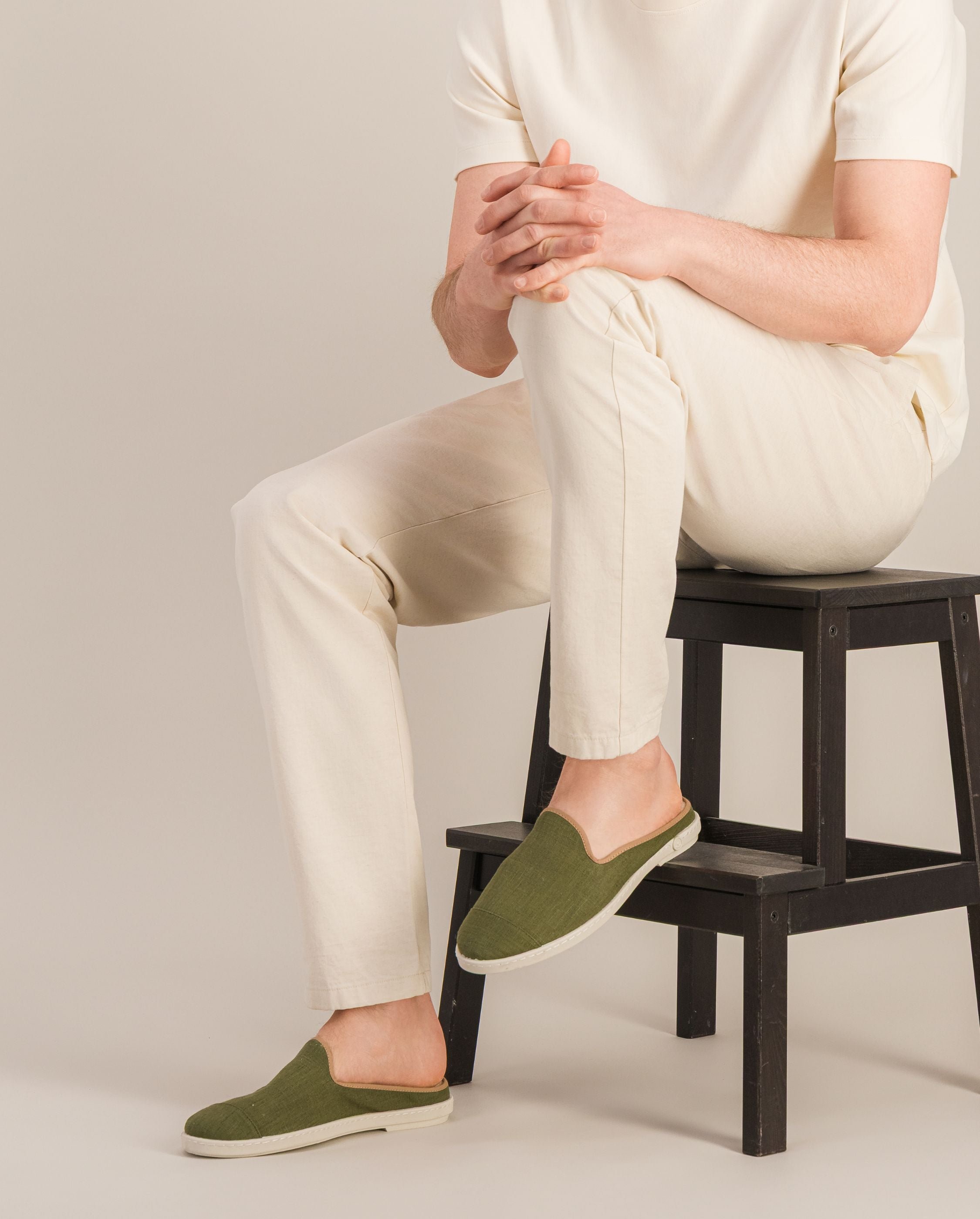Men's linen mule, khaki taupe ANGARDE Green