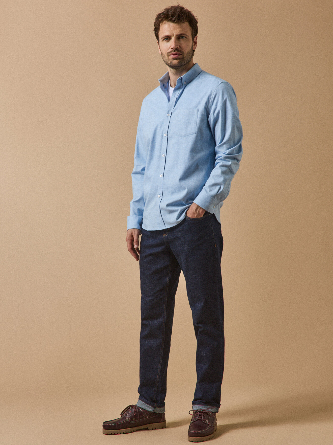 Contemporary cut flannel shirt in fil-à-fil fabric CYRILLUS Blue