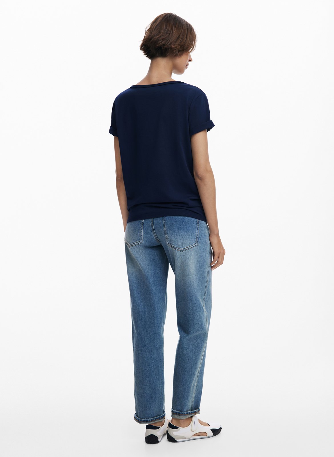 Tee-shirt col V en coton DESIGUAL Bleu