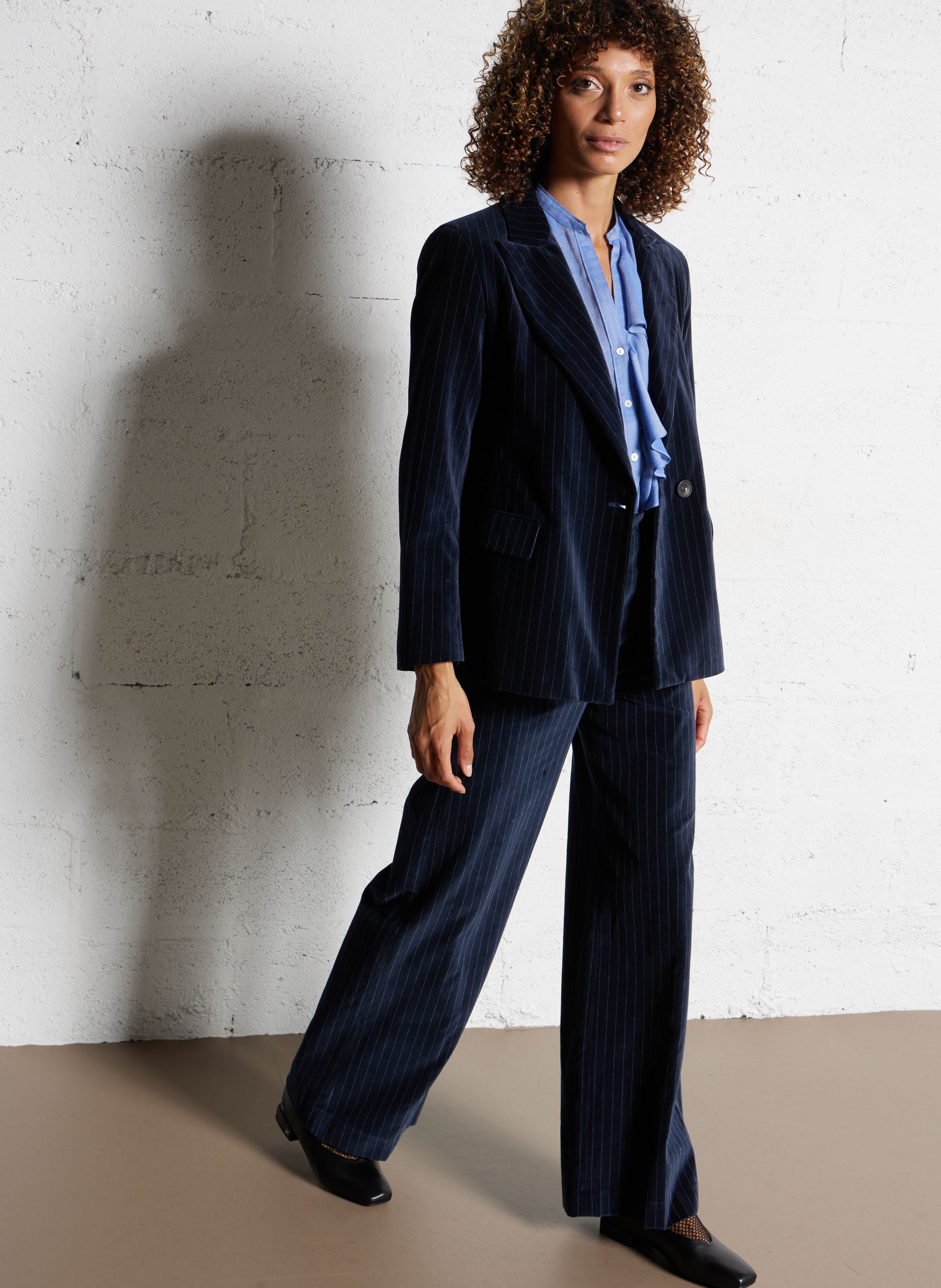 Veste de tailleur rayée en velours DIEGA Bleu