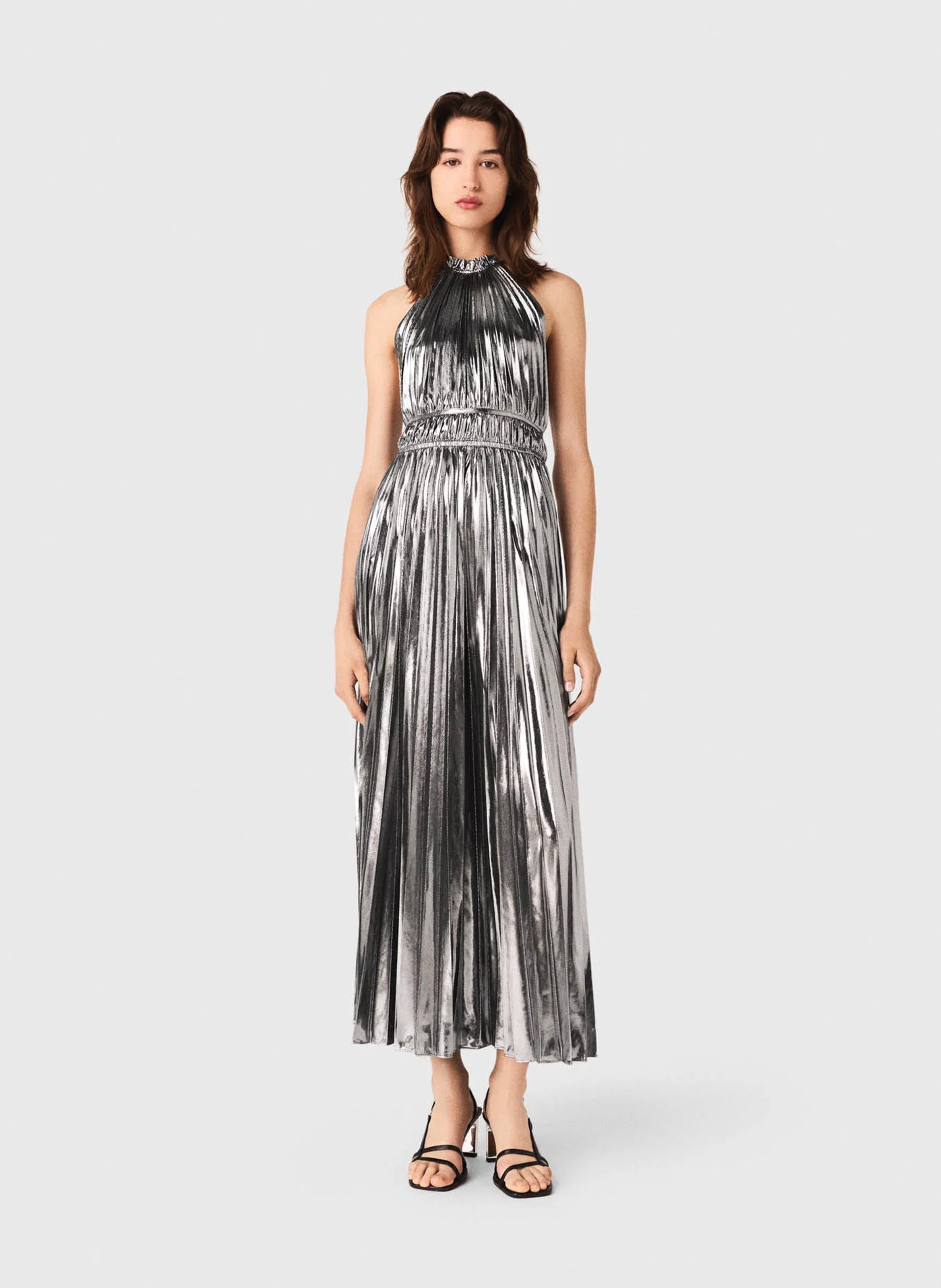 Long metallic dress MAJE Silver