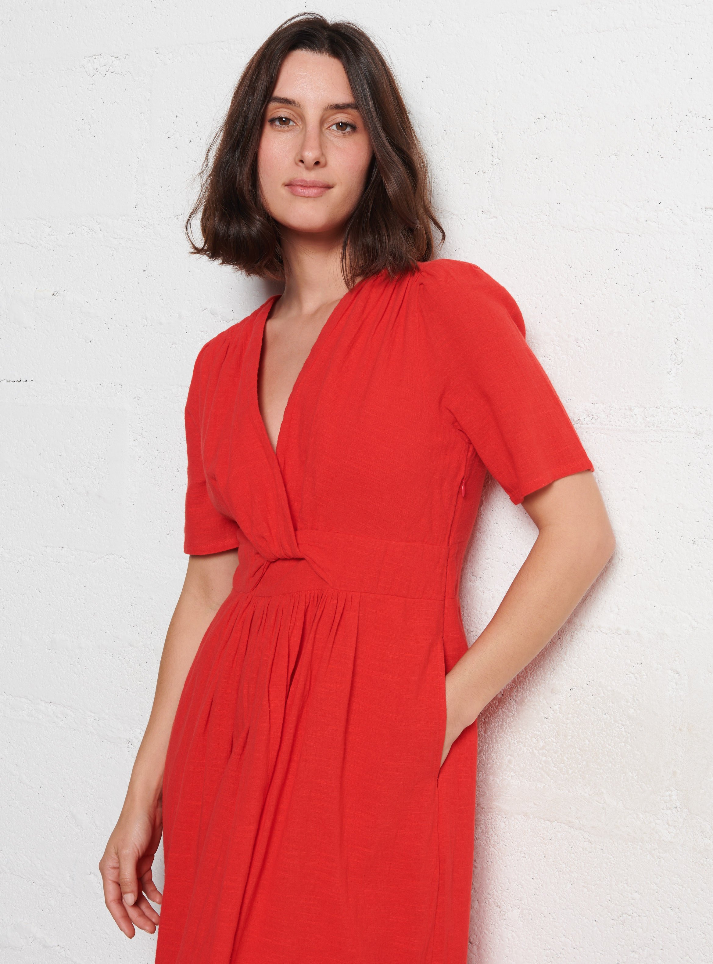 Robe longue cintrée en coton MAISON 123 Rouge