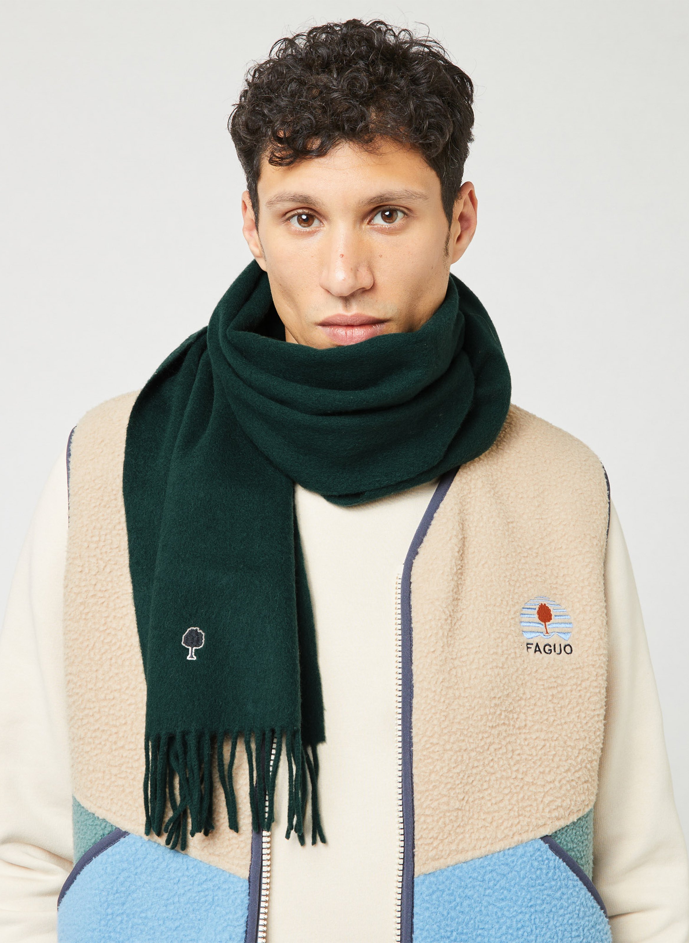 Echarpe unie à logo brodé en laine et cachemire FAGUO Vert