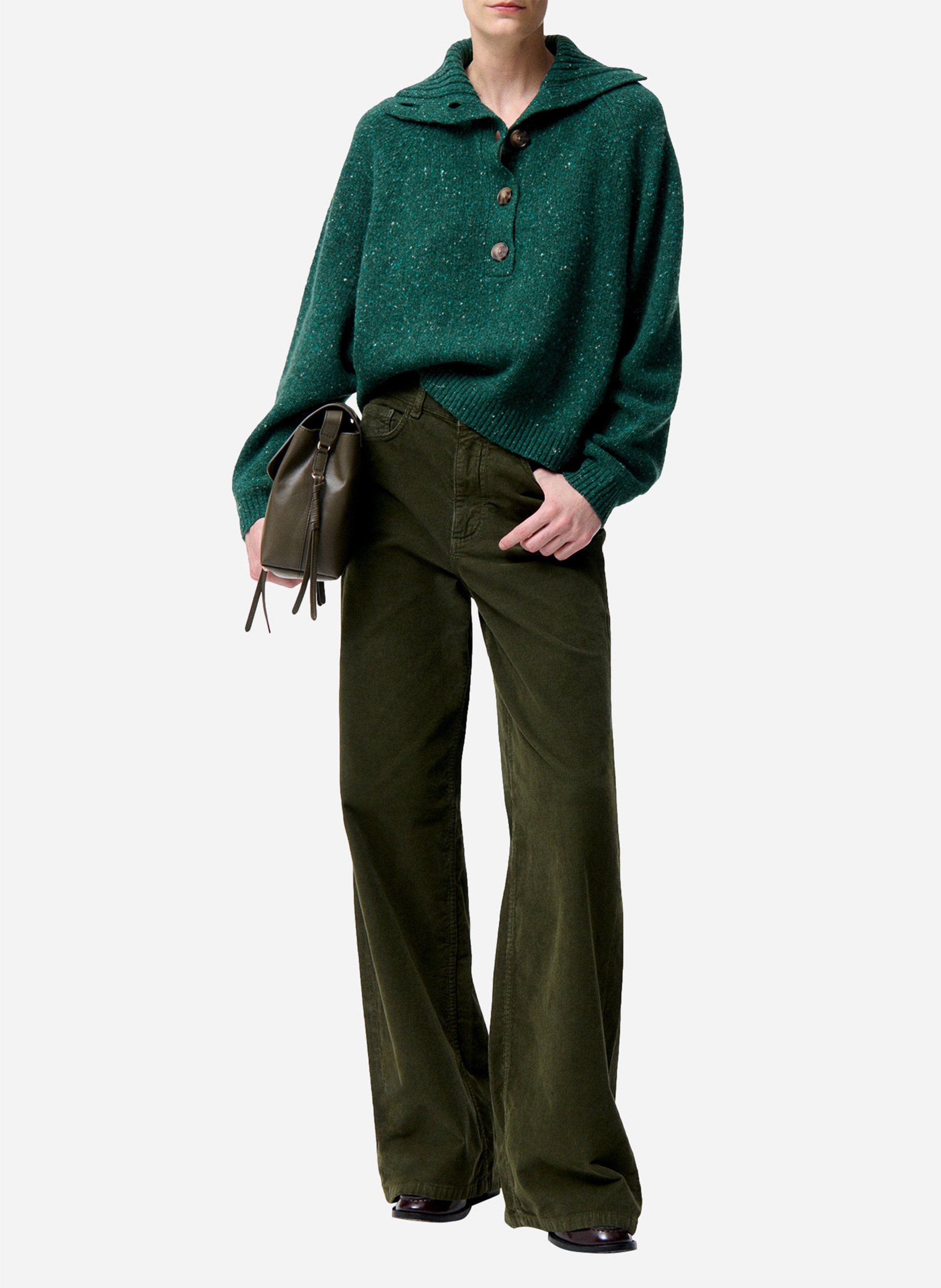 Pull col camionneur en laine mélangée Vert