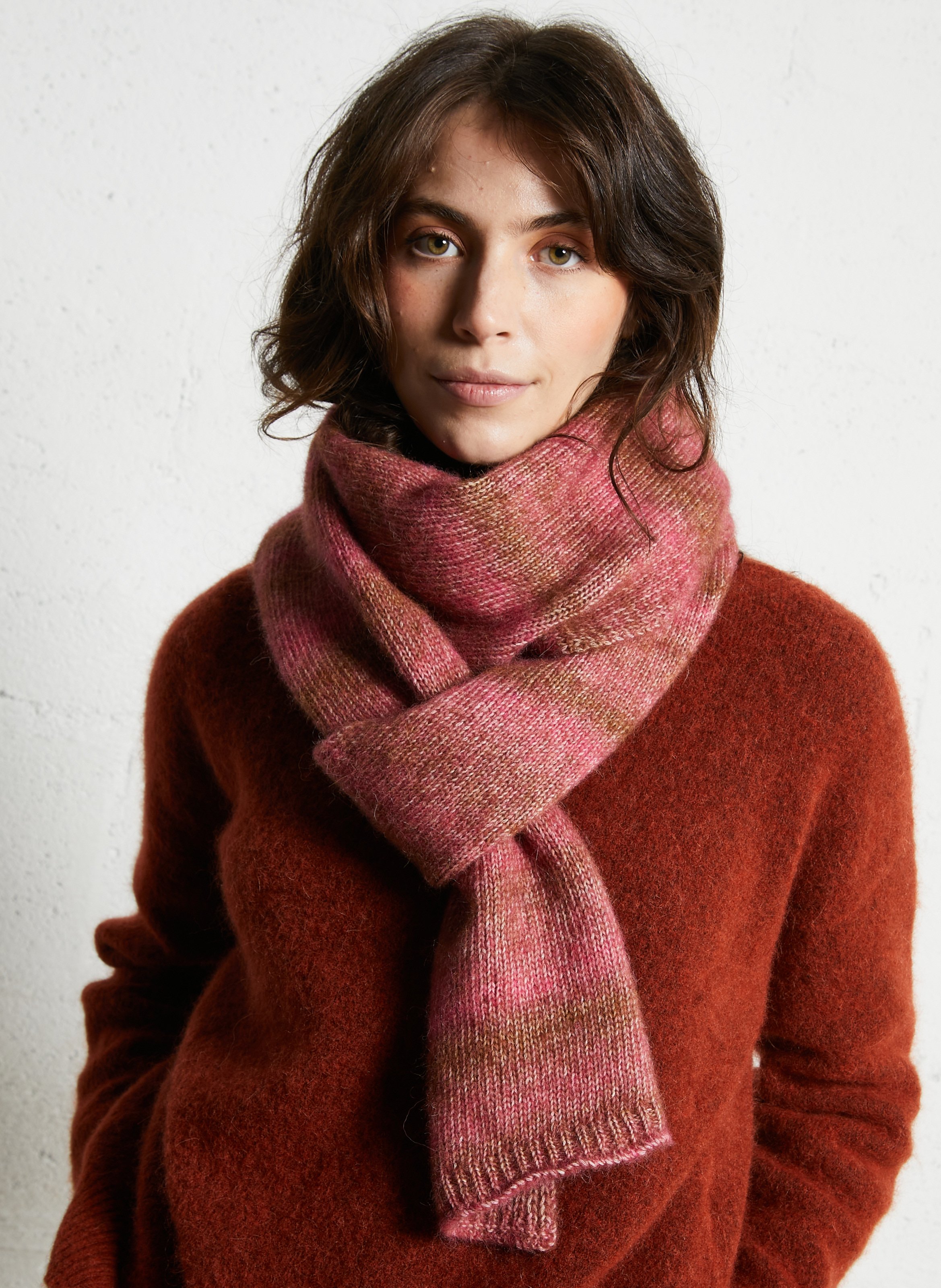 Gestreifter Schal aus Wollmix BECKSONDERGAARD Rosa