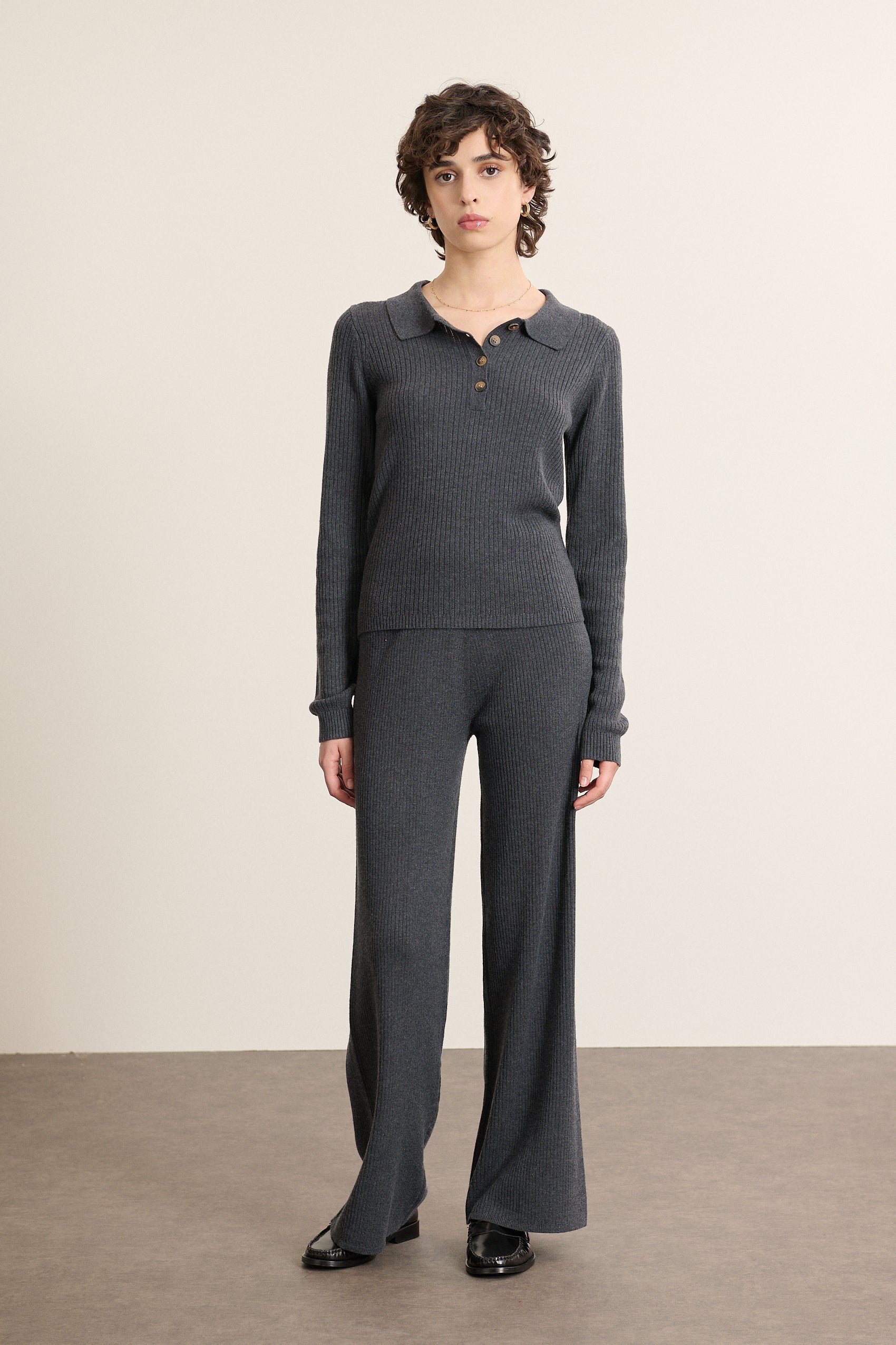 Straight Leg Knit Wool Blend Pants GARANCE PARIS Grey