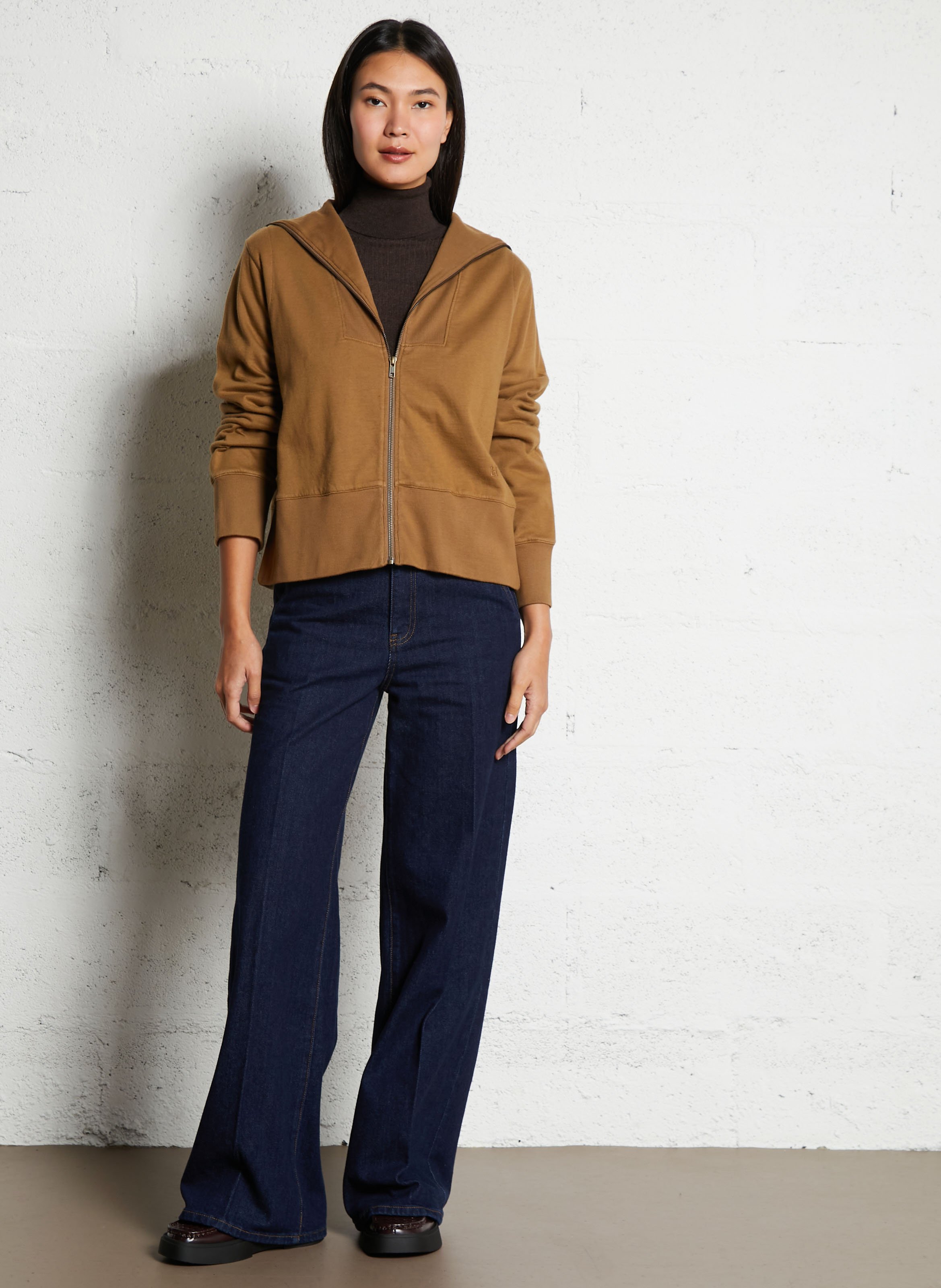 Rechte sweater van biokatoenmix met opstaande kraag LEON & HARPER Bruin